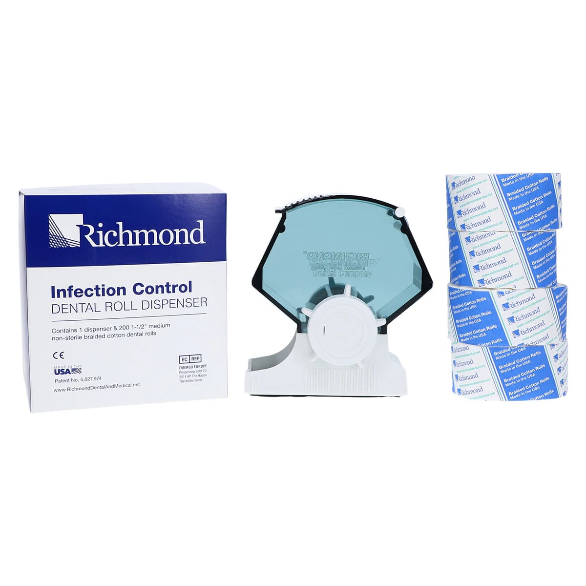 Richmond Dental Infection Control Cotton Roll Dispenser, White, with 200 Braided Cotton Rolls, 1/Pk, 200424 thumbnail 2