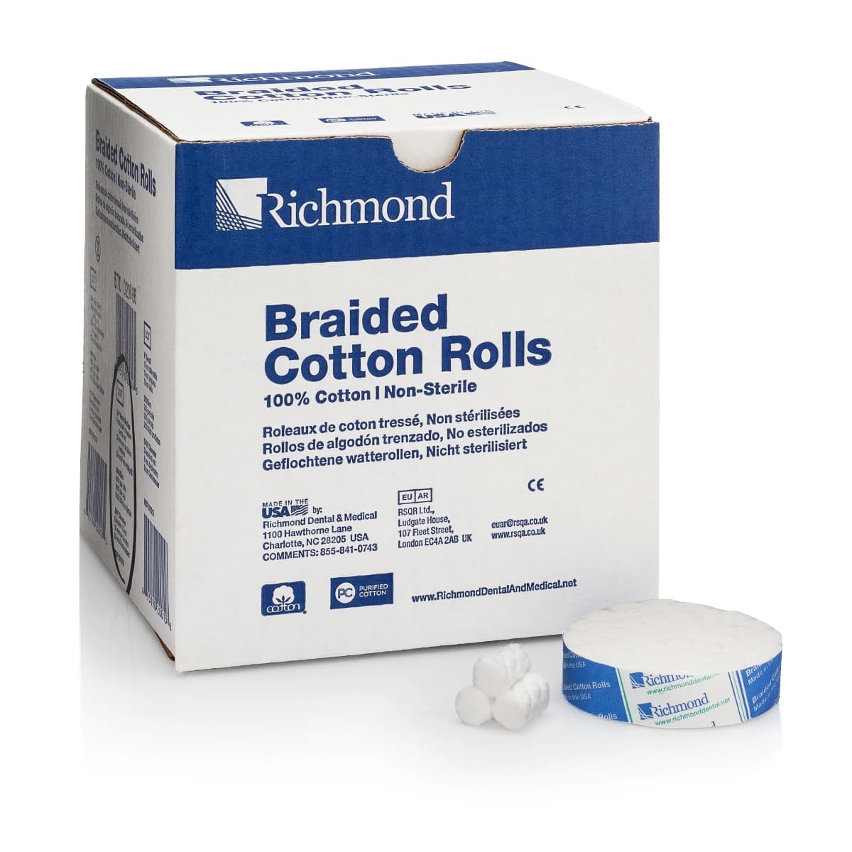 Richmond Braided Cotton Rolls, Medium, Pedo, 3/8" x 3/4", Non-Sterile, 1400/Box, 201218 thumbnail 2