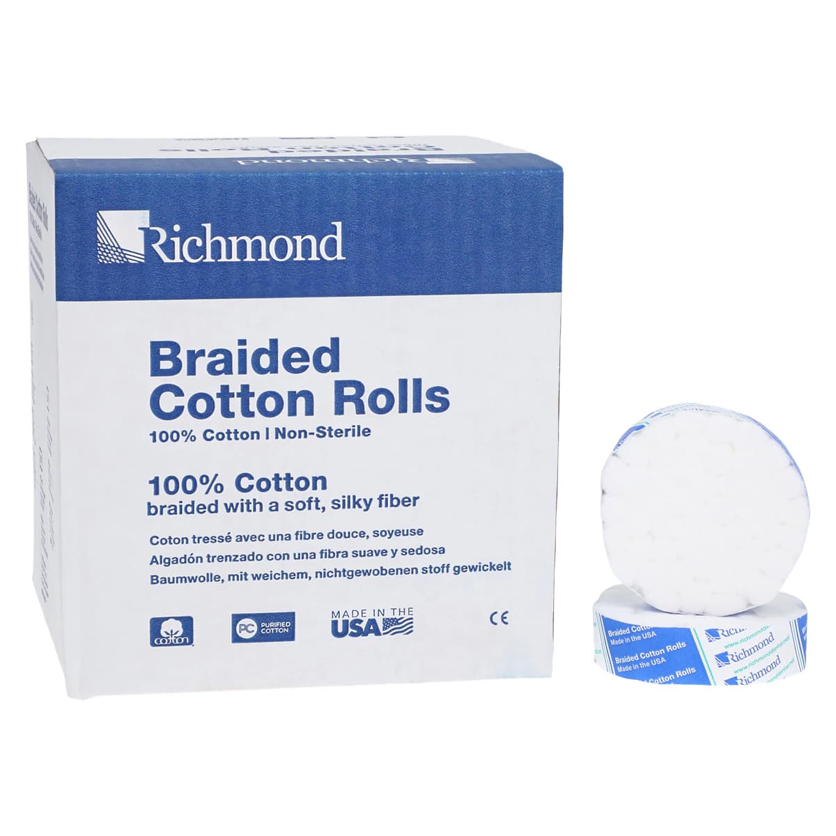 Richmond Braided Cotton Rolls, Medium, Pedo, 3/8" x 3/4", Non-Sterile, 1400/Box, 201218 - Braided Cotton Rolls, Medium, Pedo, 3/8" x 3/4", 1400/Pk - Image 1