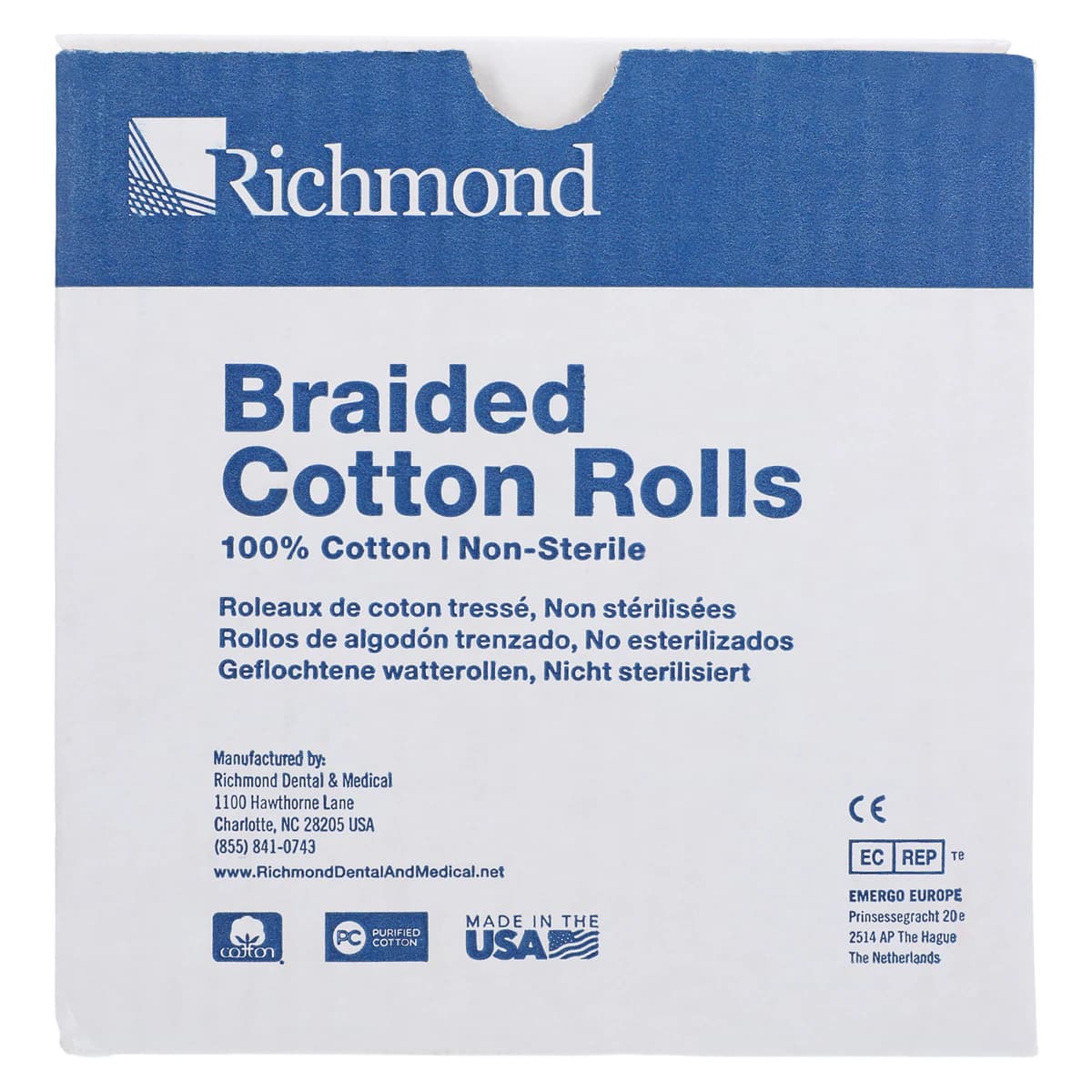 Richmond Braided Cotton Rolls, Medium, Pedo, 3/8" x 3/4", Non-Sterile, 1400/Box, 201218 thumbnail 5