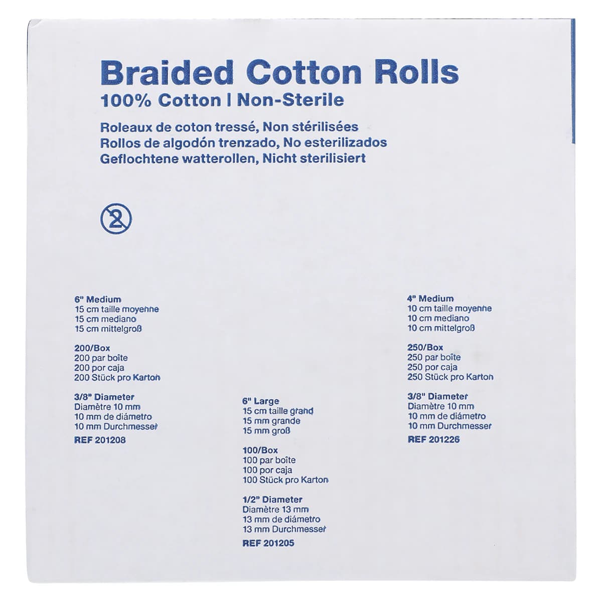 Richmond Braided Cotton Rolls, Medium, Pedo, 3/8" x 3/4", Non-Sterile, 1400/Box, 201218 thumbnail 6