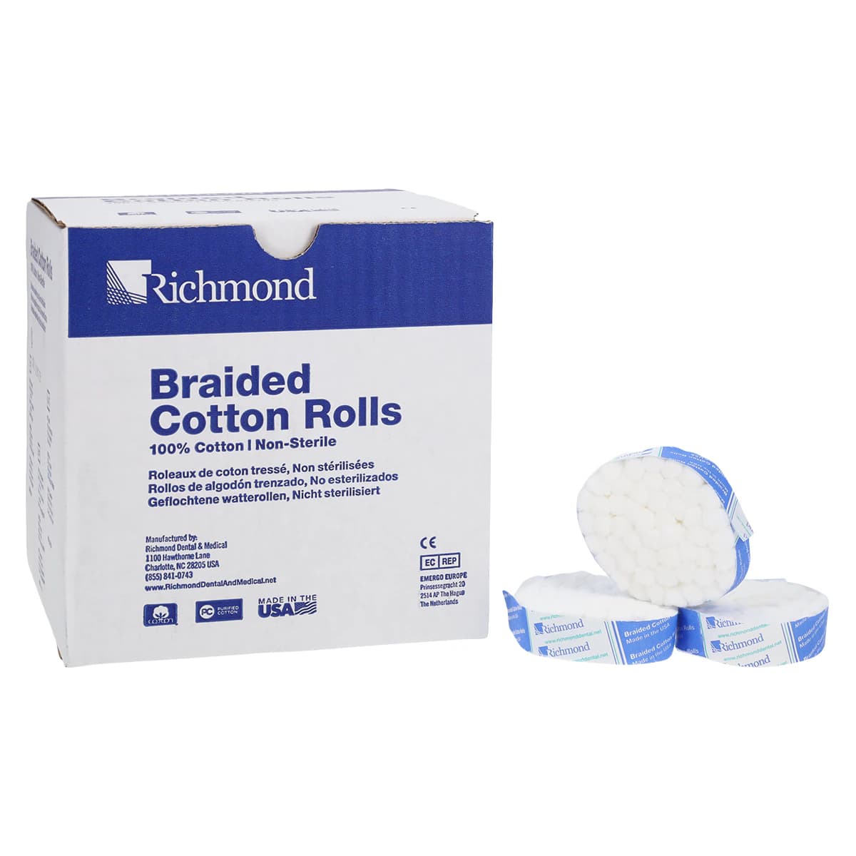 Richmond Braided Cotton Rolls, Non-Sterile, Small Pedo, 5/16" x 3/4", 1400/Pk, 201219 - Braided Cotton Rolls, Non-Sterile, Small, Pedo, 5/16" x 3/4", 1400/Pk - Image 1