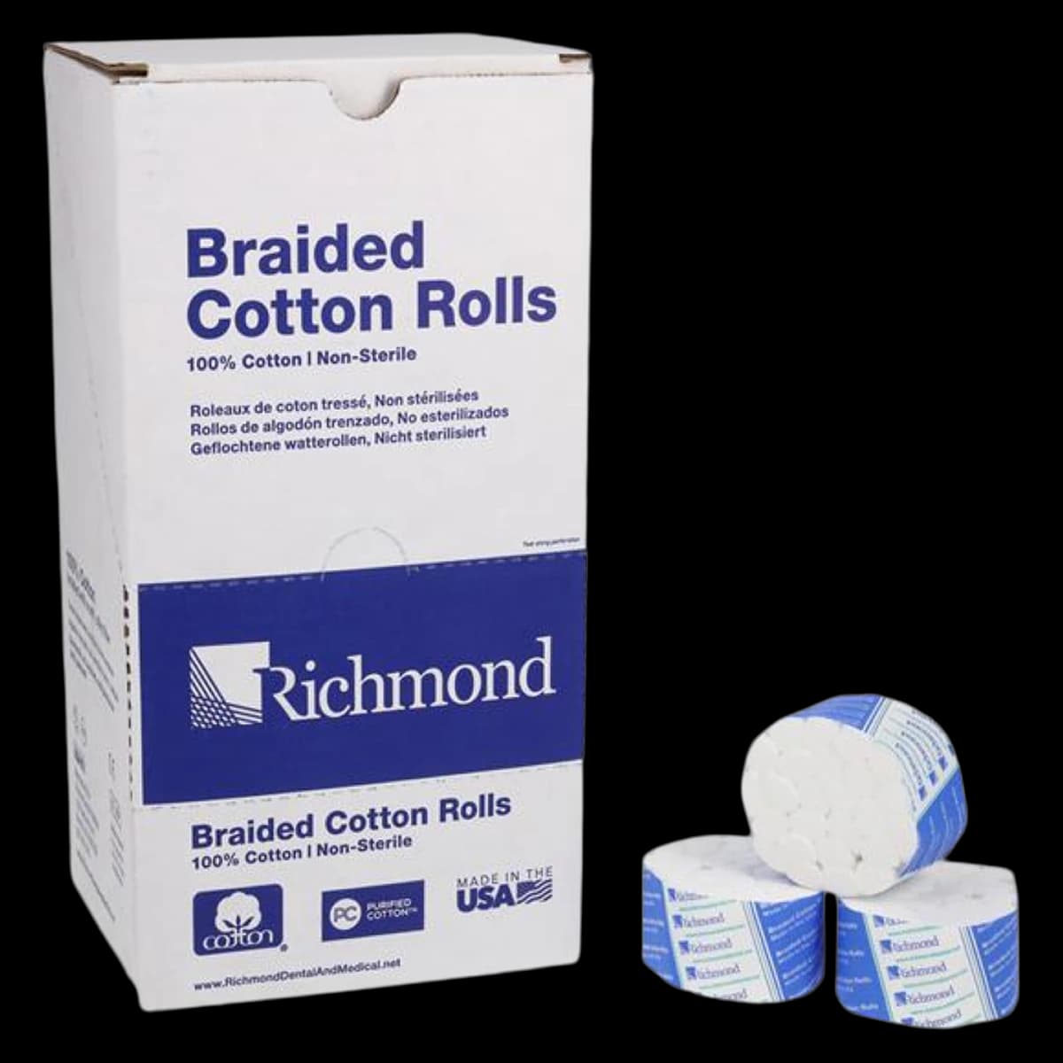 Richmond Braided Cotton Rolls, Large, 1/2" x 1 1/2", Non-Sterile, 1000/Box, 201201 thumbnail 2
