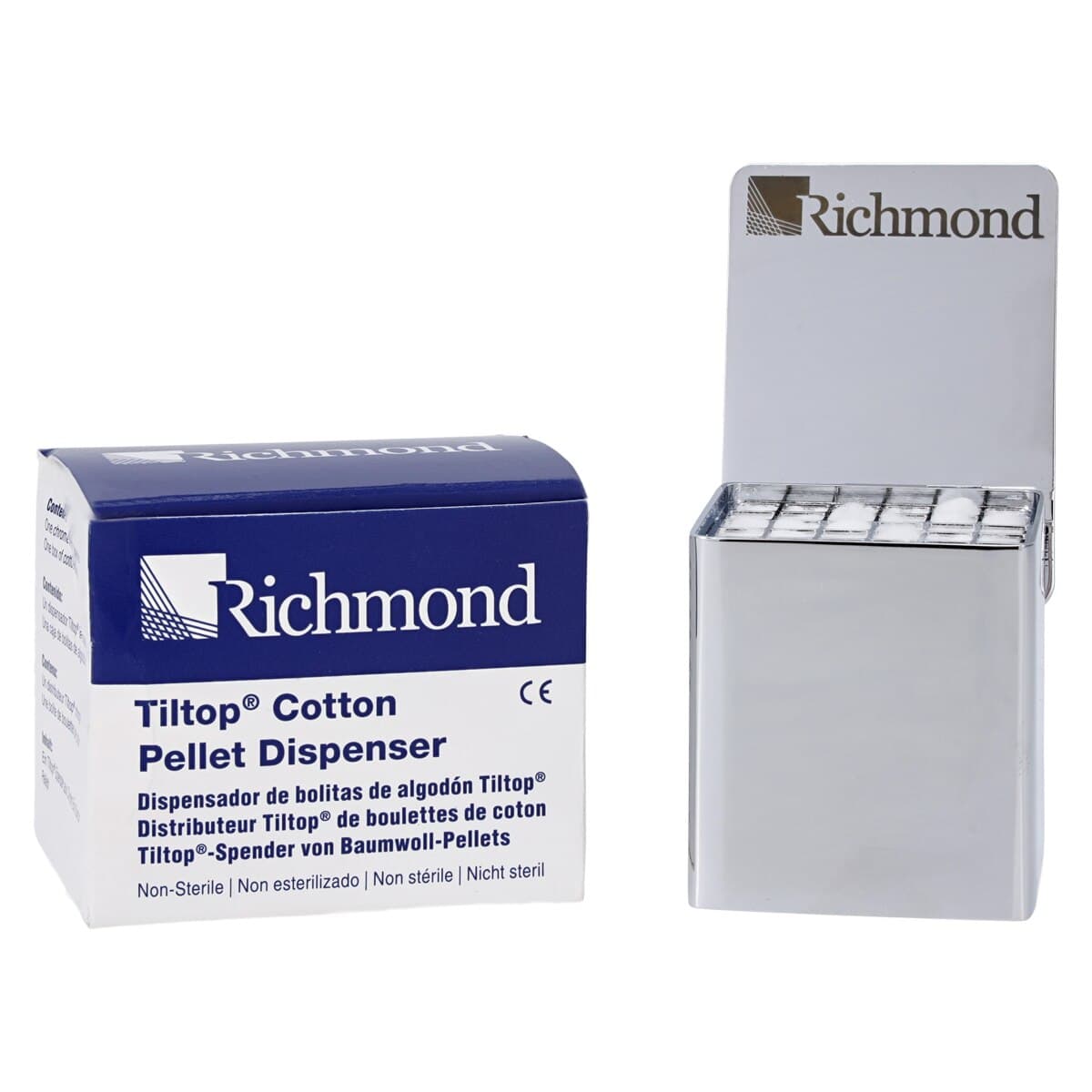Tiltop Cotton Pellet Dispenser, Chrome-Finished, with #1 Pellets, 1/Pk, 600091 thumbnail 2