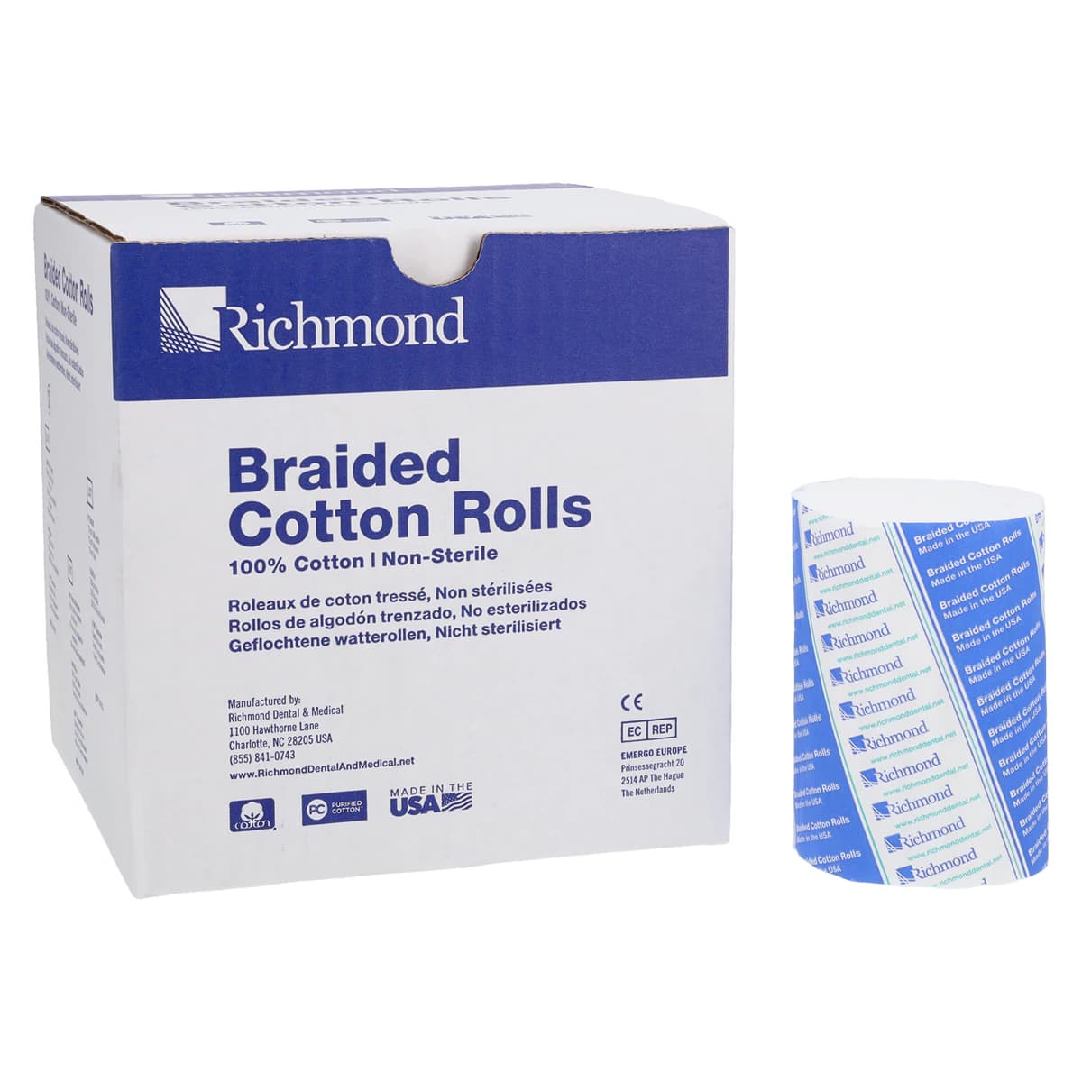 Richmond Braided Cotton Rolls, Medium, 3/8" x 4", Non-Sterile, 250/Box, 201226 thumbnail 2