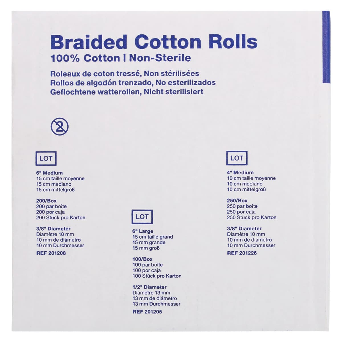 Richmond Braided Cotton Rolls, Medium, 3/8" x 4", Non-Sterile, 250/Box, 201226 thumbnail 5