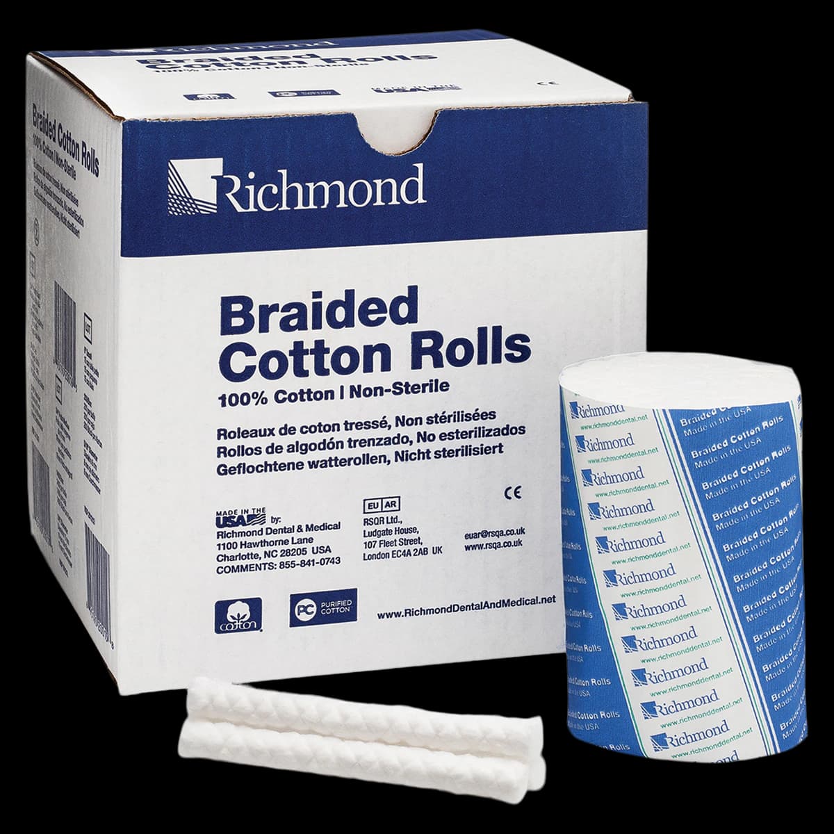 Richmond Braided Cotton Rolls, Medium, 3/8" x 4", Non-Sterile, 250/Box, 201226 - Braided Cotton Rolls, Medium, 3/8" x 4", 250/Pk - Image 1
