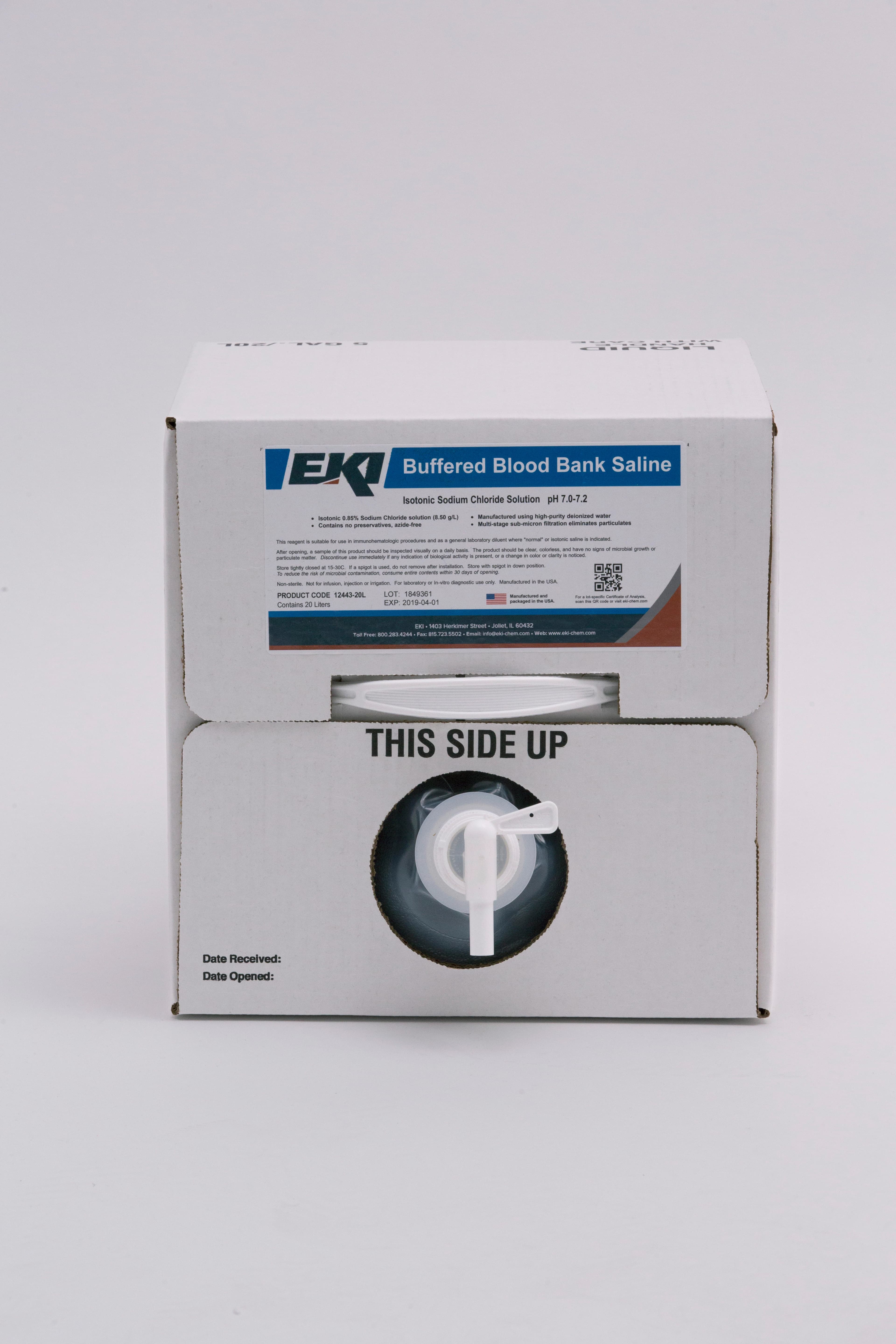 Blood Bank Saline Phosphate Buffered Solution, pH 7.0-7.2, 0.85%, 20L Each - Saline Phosphate Buffered - Image 1