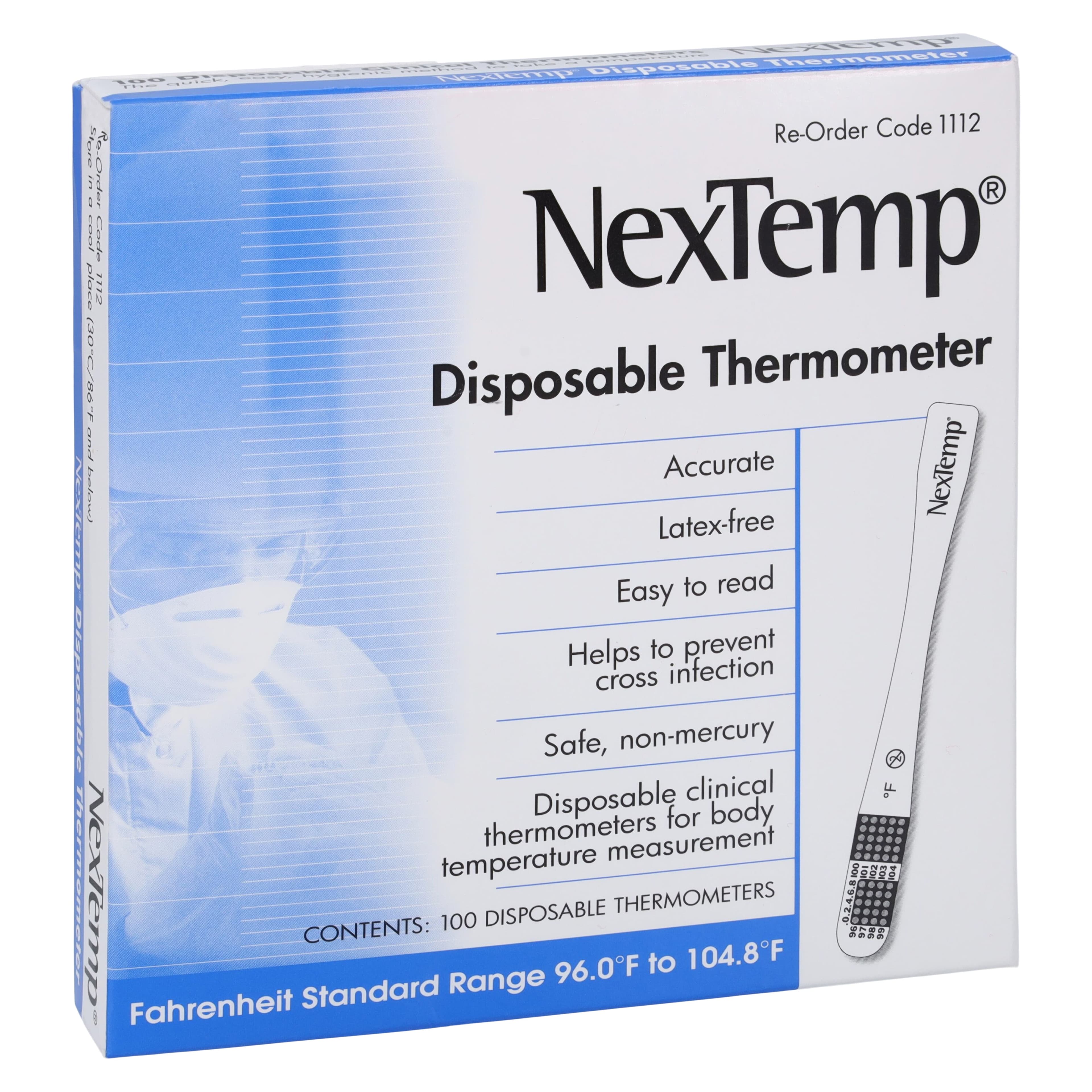 NexTemp Strip Thermometer Disposable, Fahrenheit, 100/Box - Thermometer Nextemp Disposable - Image 1