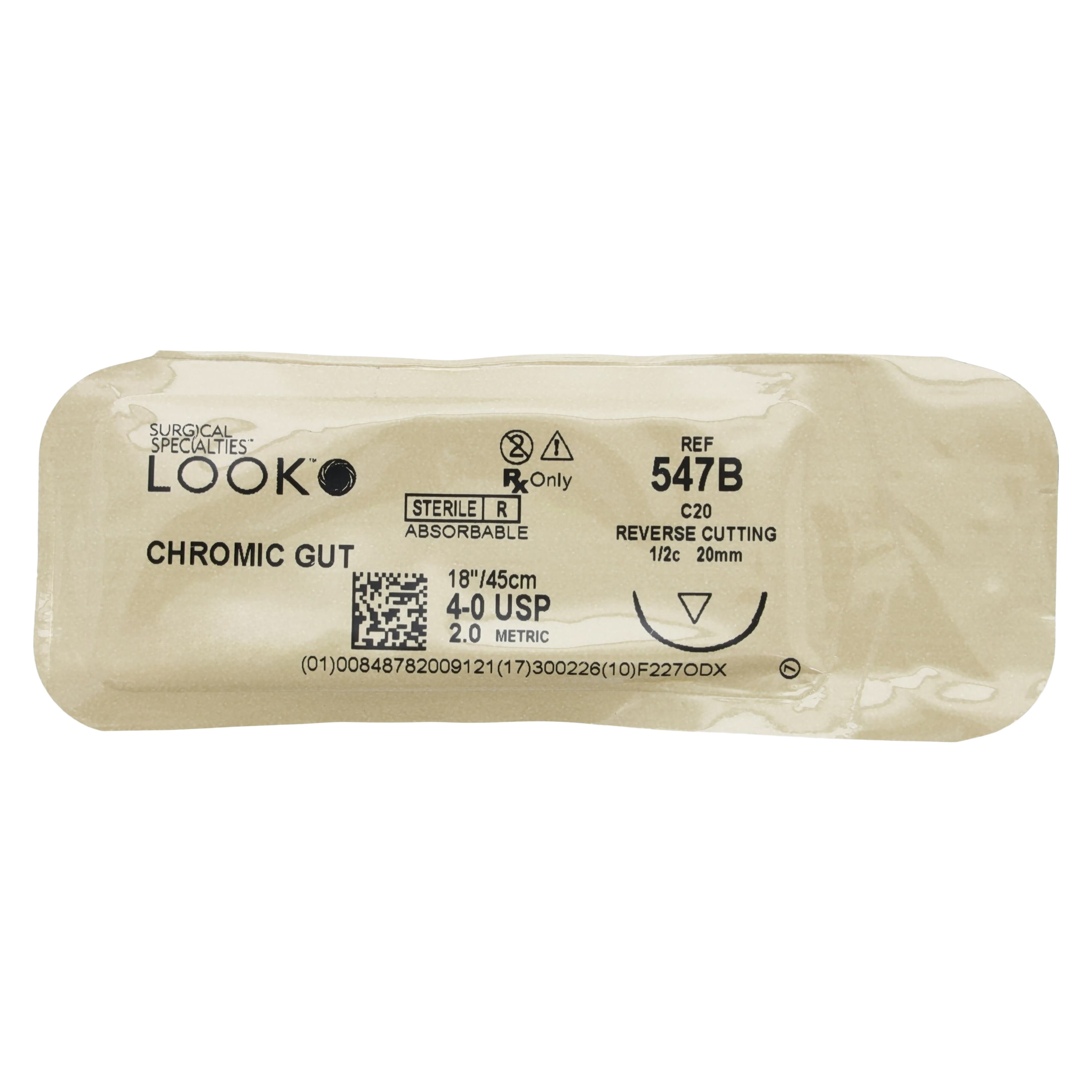Look 547B Chromic Gut Absorbable Suture, 4-0, 30" (45cm), Reverse-Cutting C-20 Needle, 1/2 Circle, 20mm, 12/Bx thumbnail 4