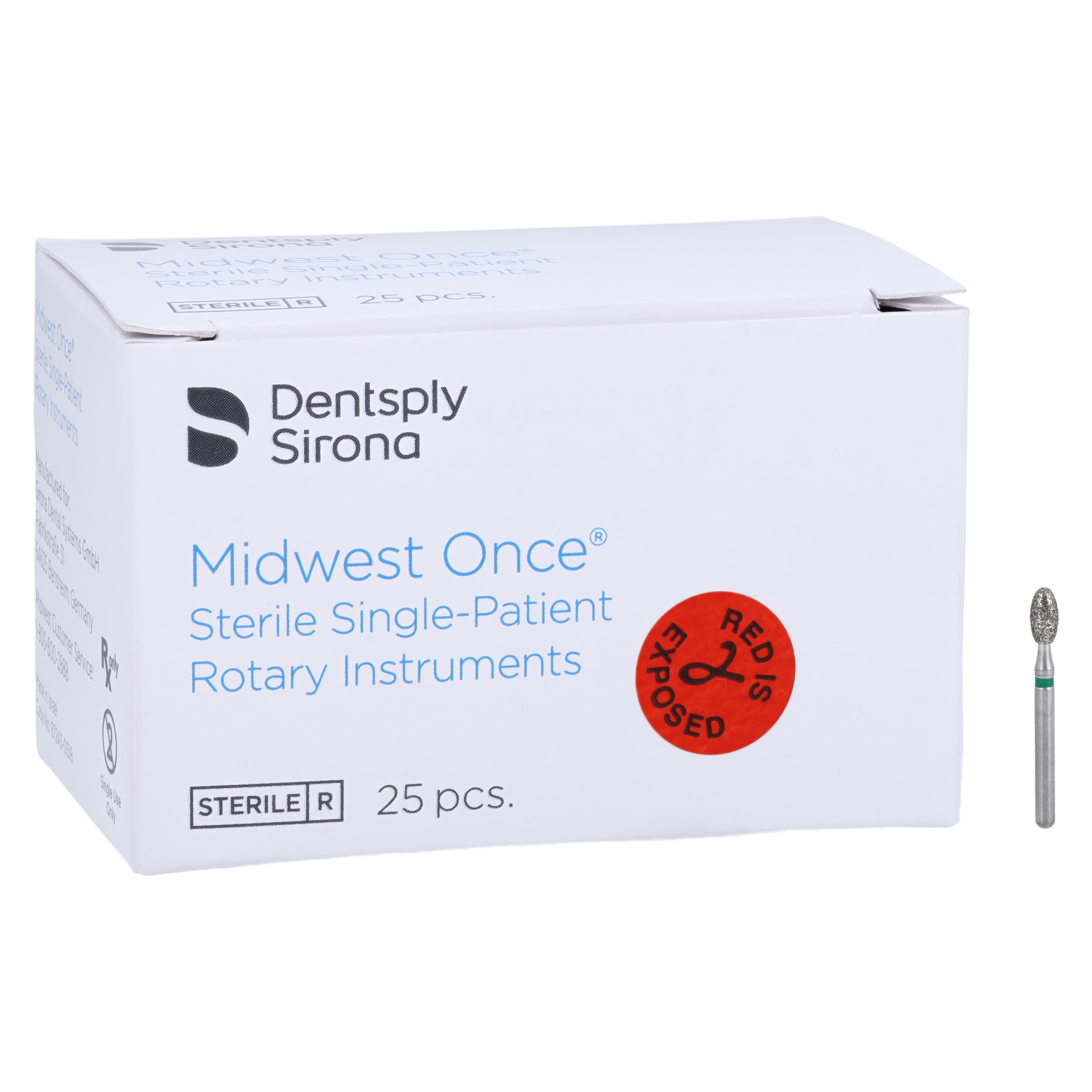 Midwest ONCE Single-Use Diamond Bur FG 379-023C, Coarse Grit, Egg/Football Shape, 2.3 mm Diameter, 4.25 mm Length, Sterile, 25/Pk, 1379023C thumbnail 4
