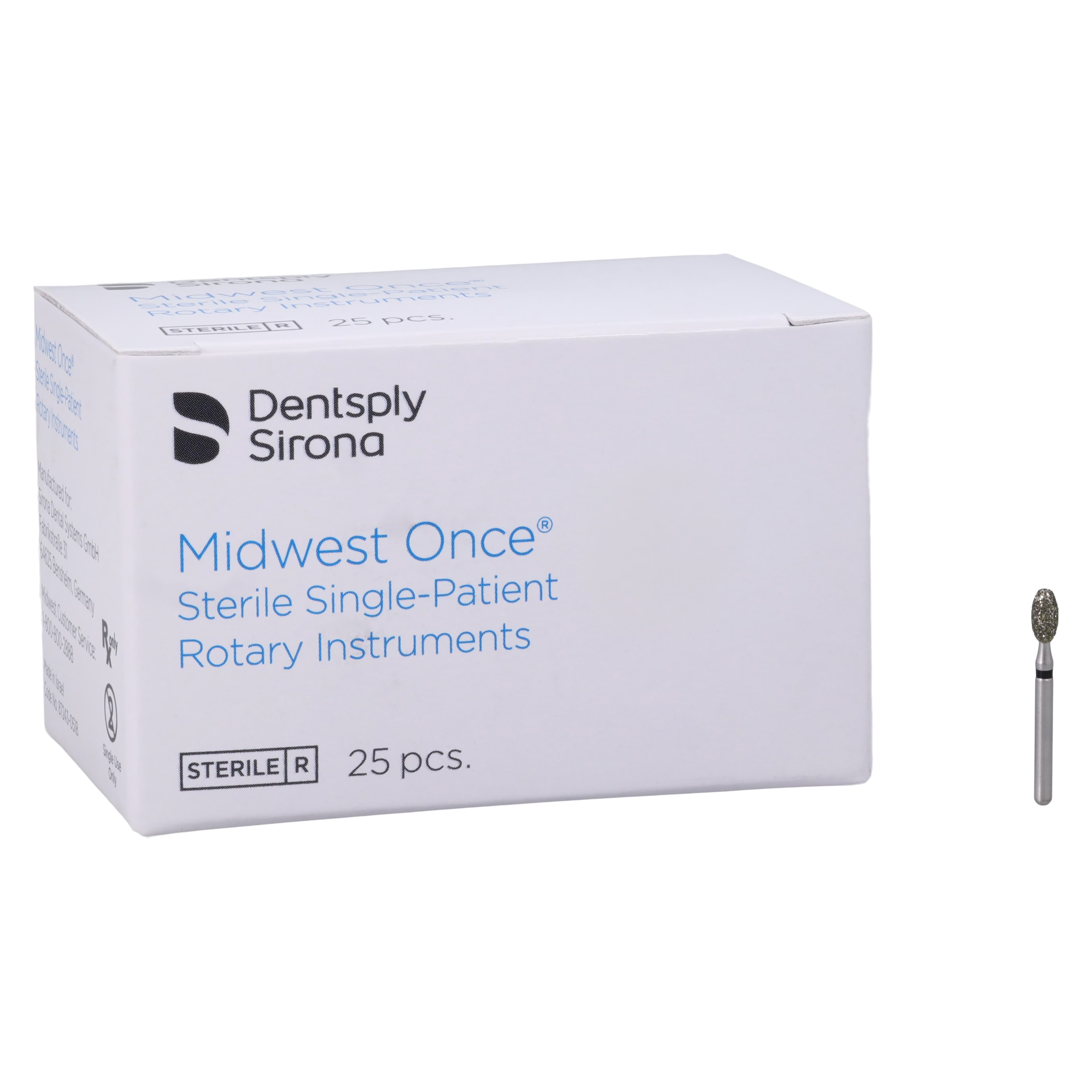 Midwest ONCE Sterile FG Diamond Bur, Super Coarse, Egg/Football Shape, #379-023SC, 2.3 mm Diameter, 4.25 mm Length, 25/Pk, 1379023SC thumbnail 4