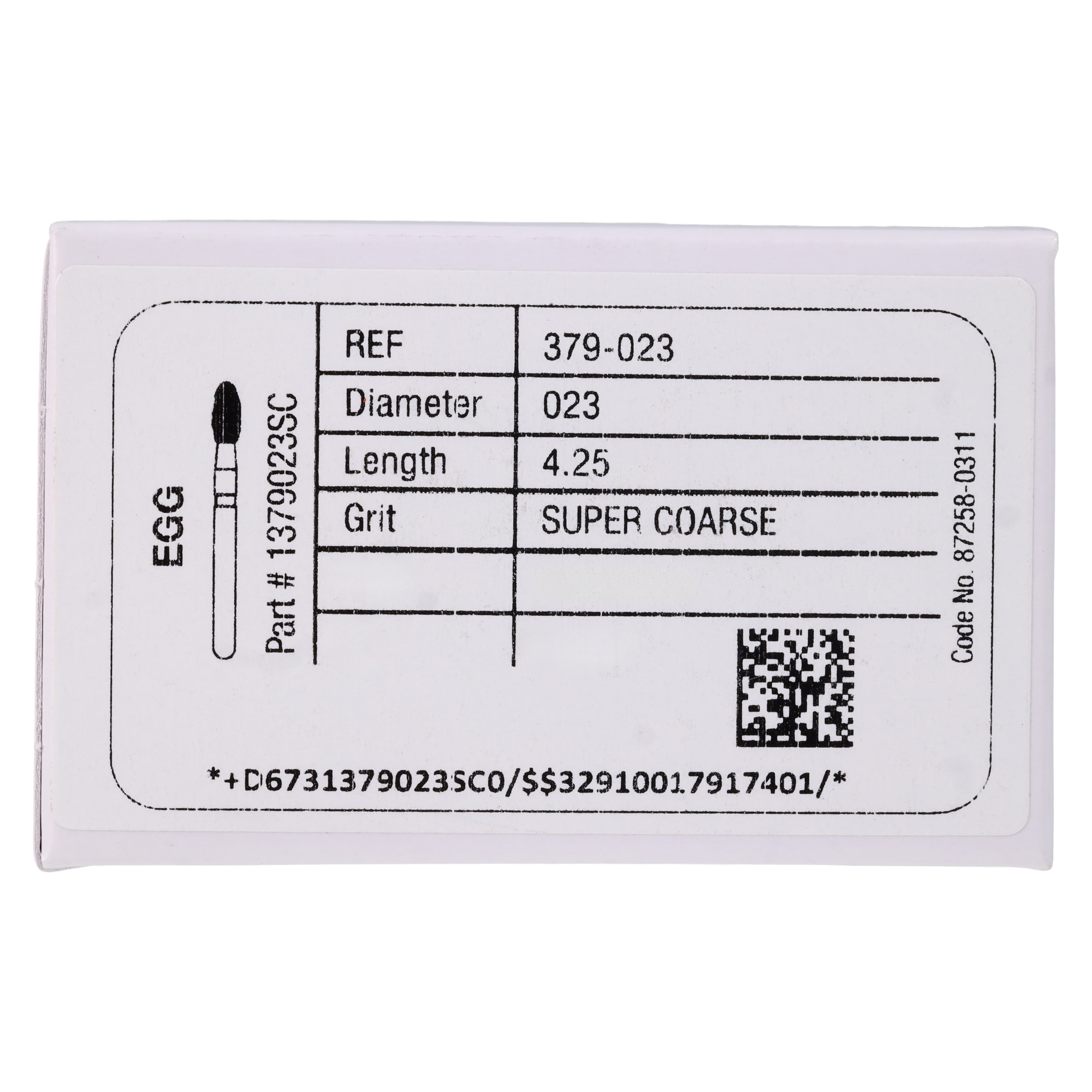 Midwest ONCE Sterile FG Diamond Bur, Super Coarse, Egg/Football Shape, #379-023SC, 2.3 mm Diameter, 4.25 mm Length, 25/Pk, 1379023SC thumbnail 5