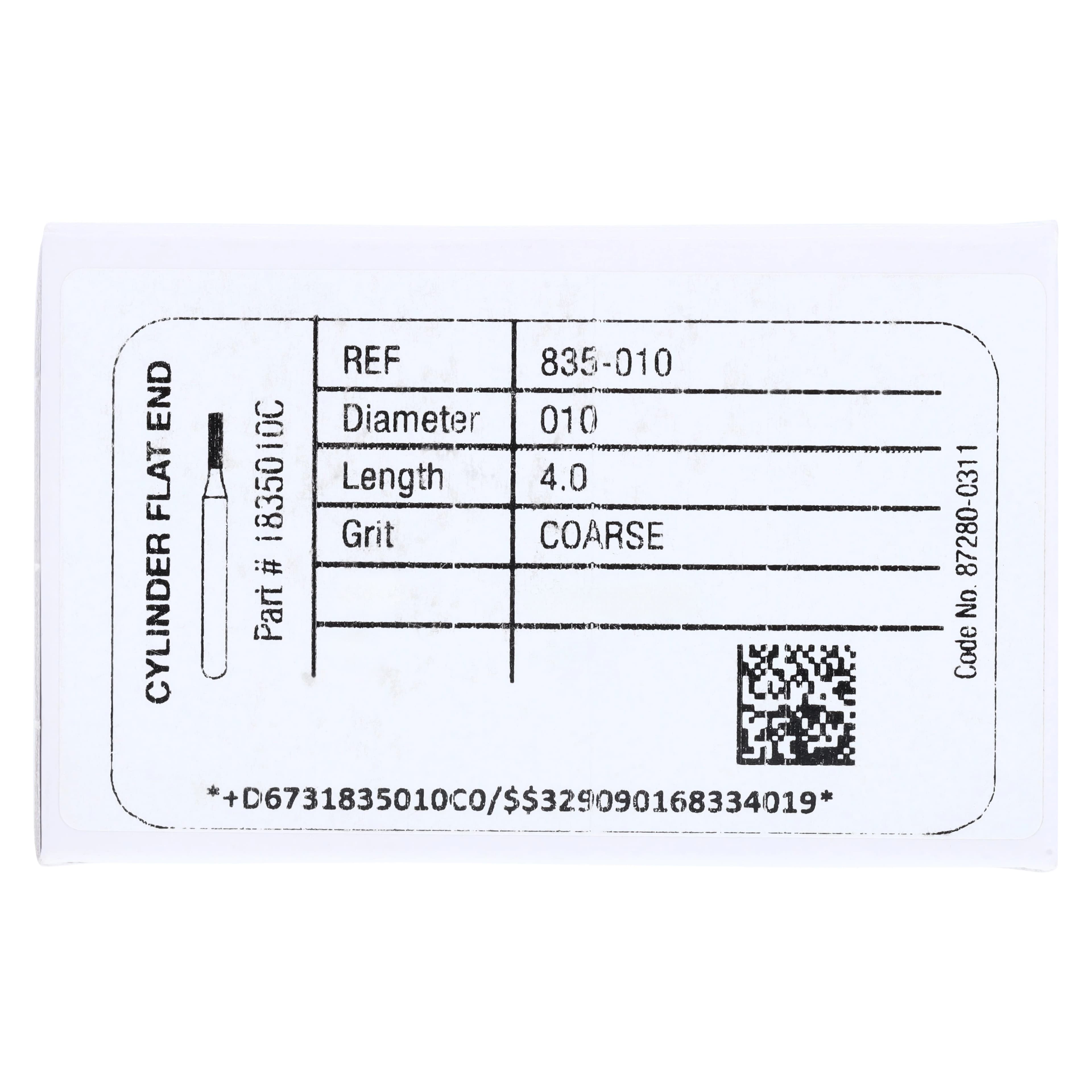 Midwest Once Single Use Diamond Bur – FG, Coarse, Cylinder Flat End, #835, 1.0 mm Diameter, 4.0 mm Length, 25/Pkg, 1835010C thumbnail 5