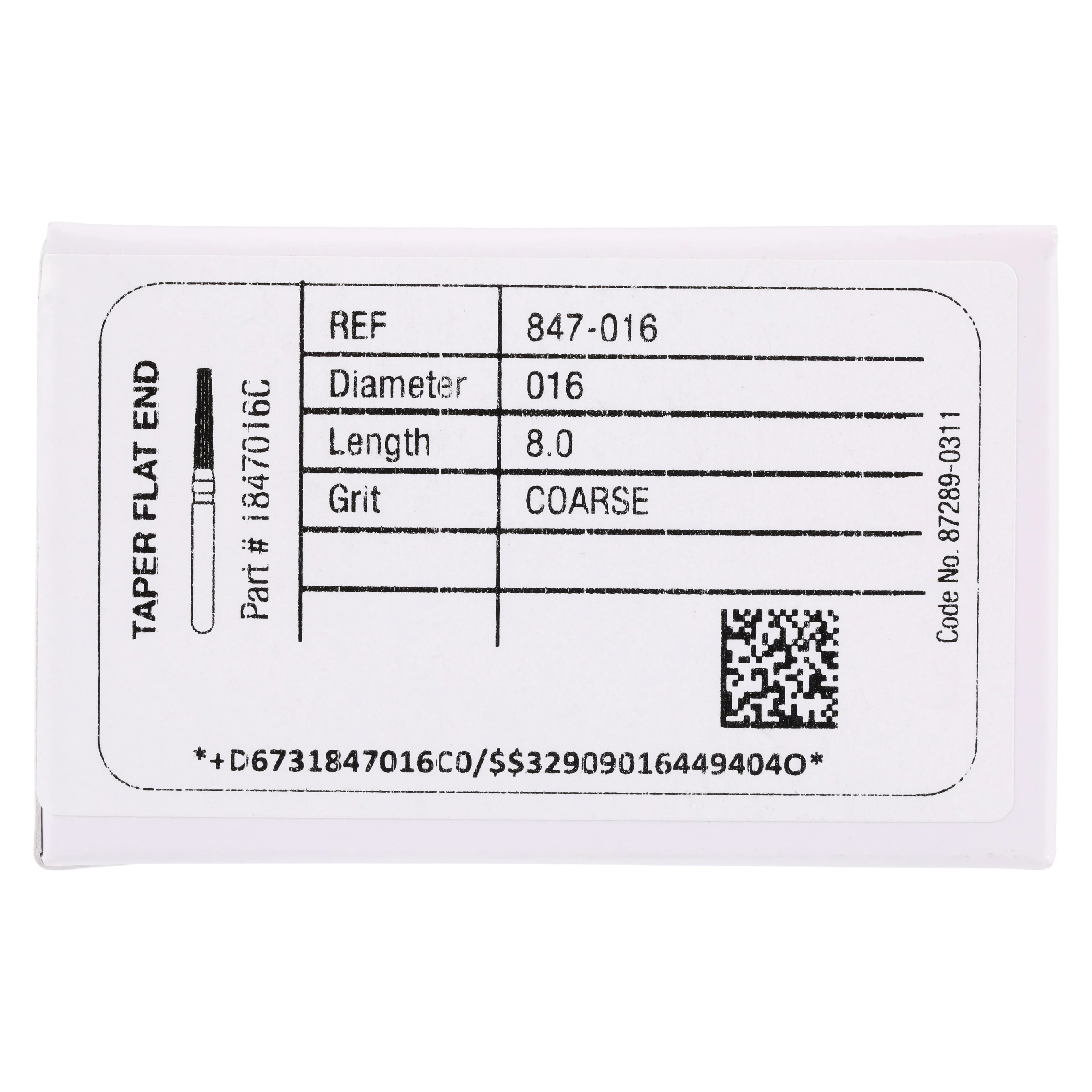 Midwest Once Sterile Single-Use Diamond Bur, FG, Coarse, Taper Flat End, #847-016C, 1.6 mm Diameter, 8.0 mm Length, 25/Pk, 1847016C thumbnail 7