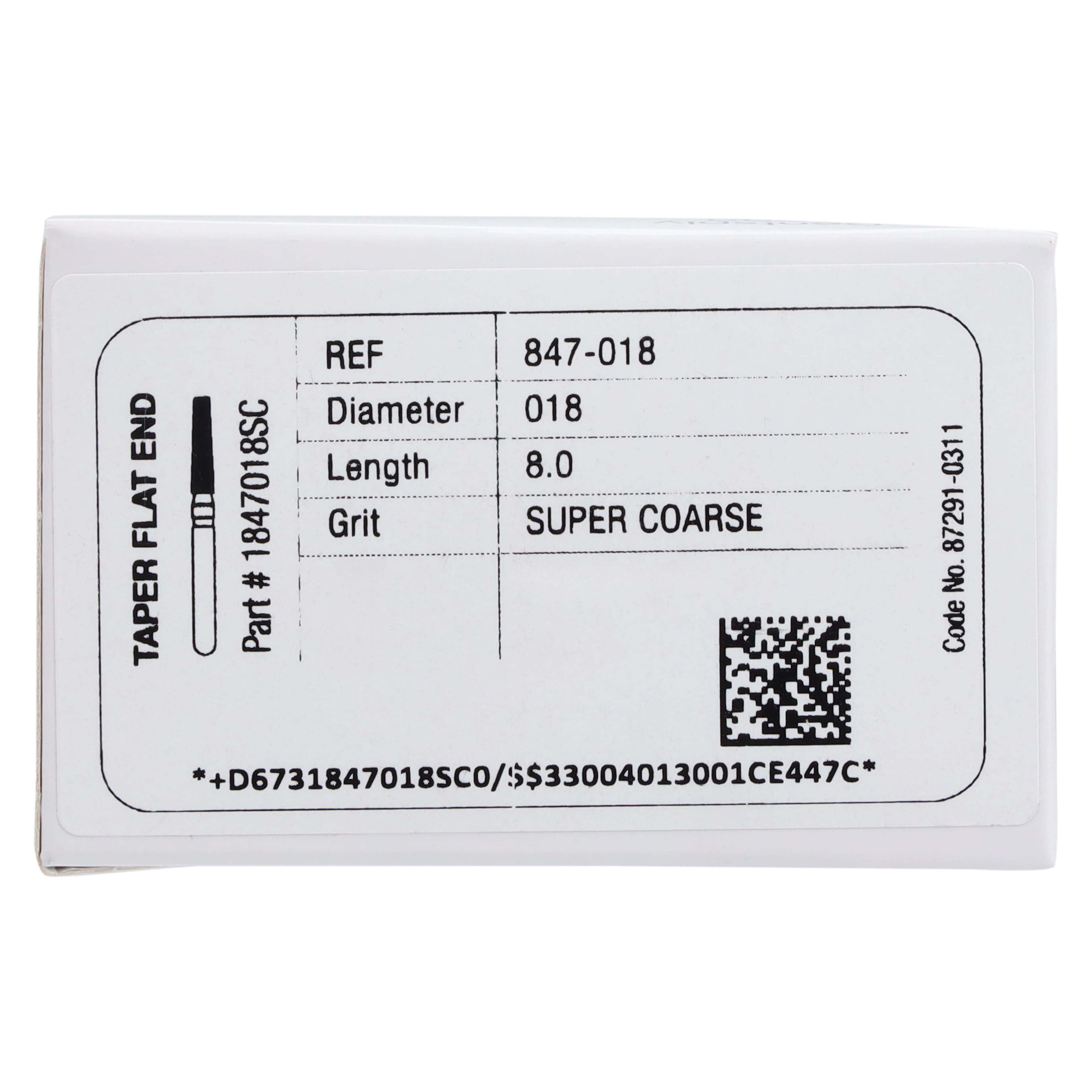 Midwest Once Sterile Single-Use Diamond Bur, #847-018SC, Super Coarse, Taper Flat End, Friction Grip, 1.8 mm Diameter, 8.0 mm Length, 25/Pkg, 1847018SC thumbnail 7