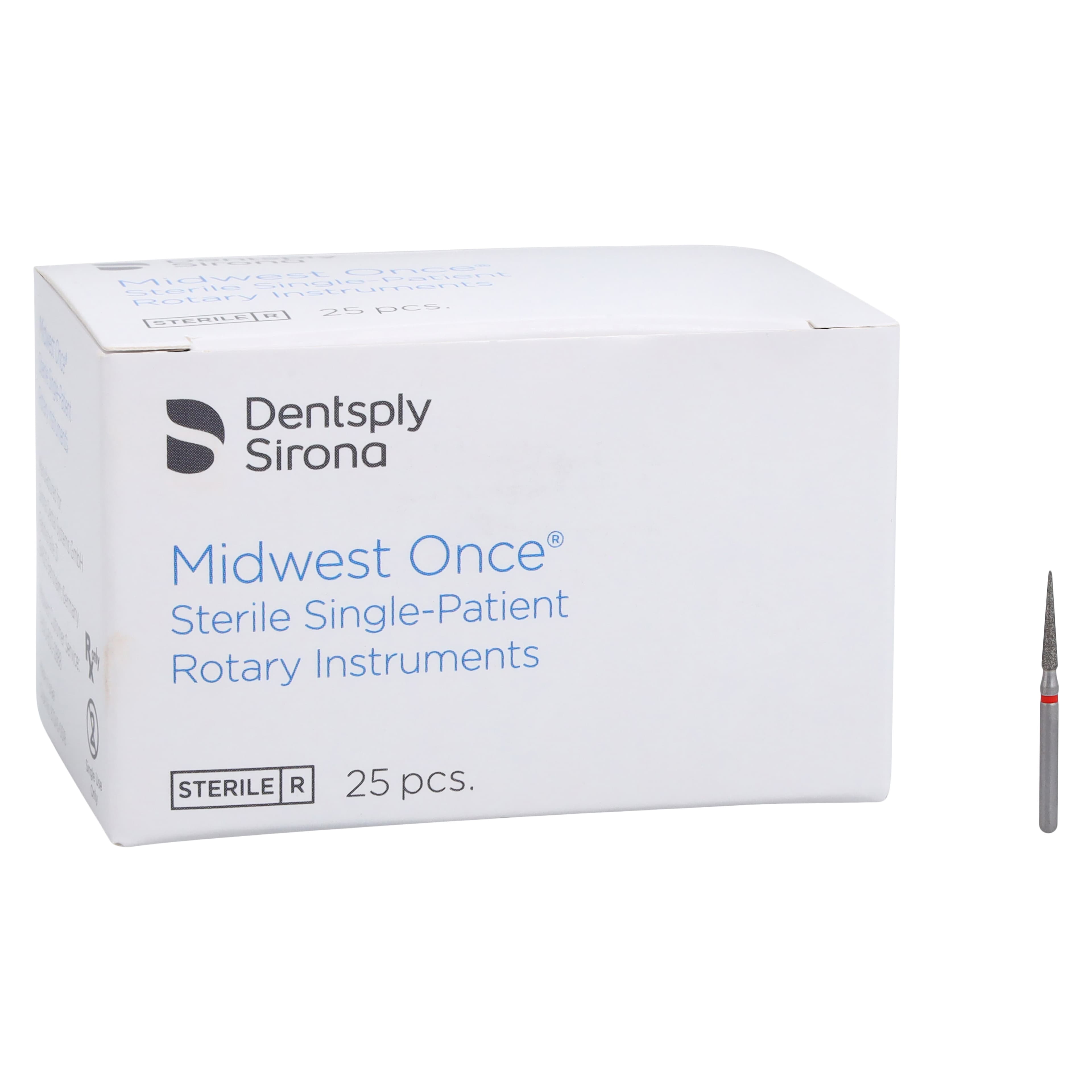 Midwest ONCE Sterile Diamond Bur 858-014F, Fine Grit, Needle Shape, Friction Grip, 1.4 mm Diameter, 8.0 mm Length, 25/Pk, 1858014F thumbnail 4