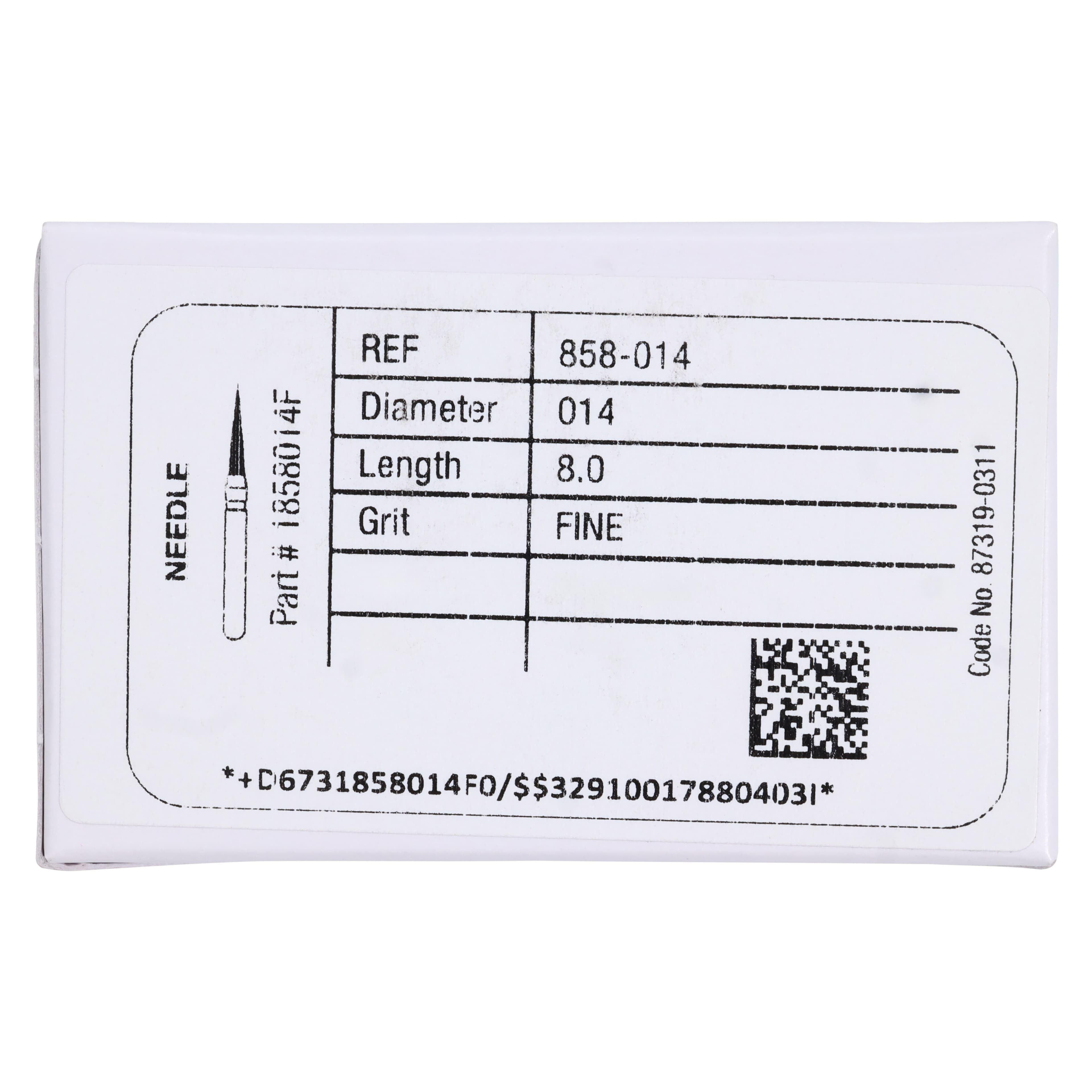 Midwest ONCE Sterile Diamond Bur 858-014F, Fine Grit, Needle Shape, Friction Grip, 1.4 mm Diameter, 8.0 mm Length, 25/Pk, 1858014F thumbnail 7