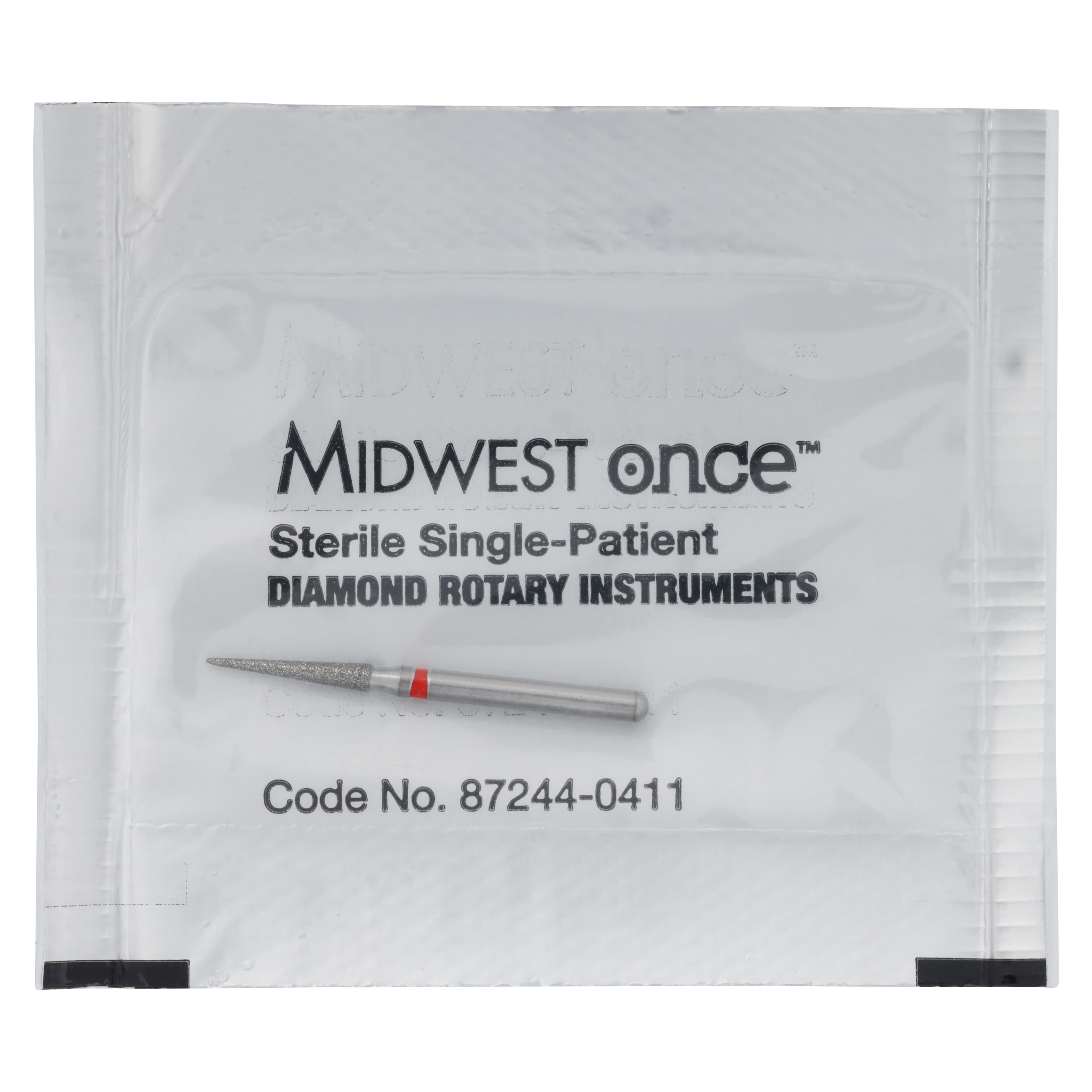 Midwest ONCE Sterile Diamond Bur 858-014F, Fine Grit, Needle Shape, Friction Grip, 1.4 mm Diameter, 8.0 mm Length, 25/Pk, 1858014F thumbnail 8