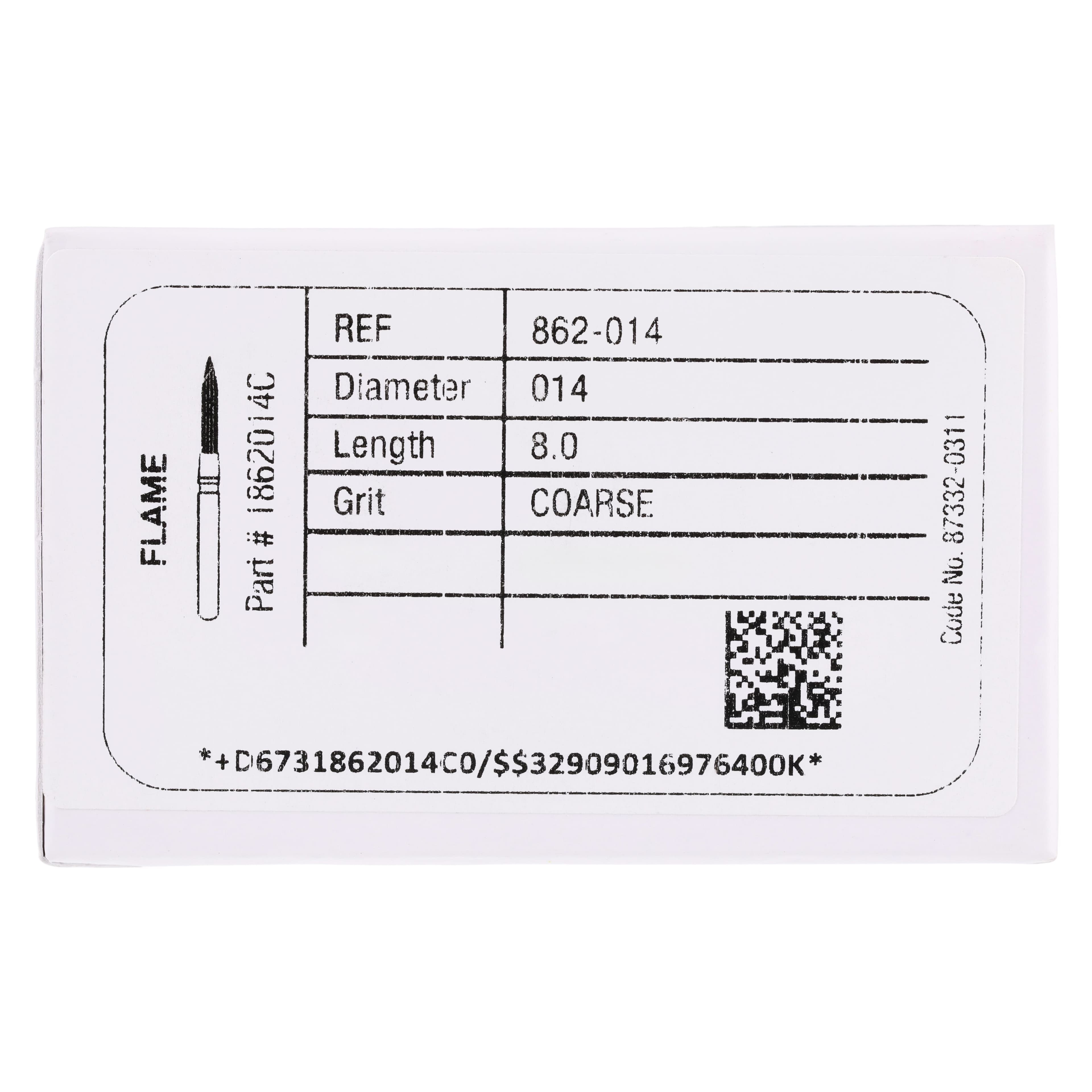 Midwest Once Single Use Diamond Bur – FG, Coarse, Flame, #862, 1.4 mm Diameter, 8.0 mm Length, 25/Pkg, 1862014C thumbnail 7