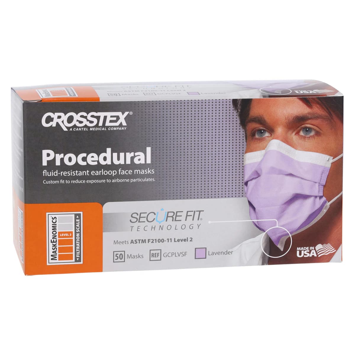 Crosstex Secure Fit™ Procedure Face Mask, ASTM Level 2, Lavender, Ear Loop, 50/Box, GCPLVSF thumbnail 4
