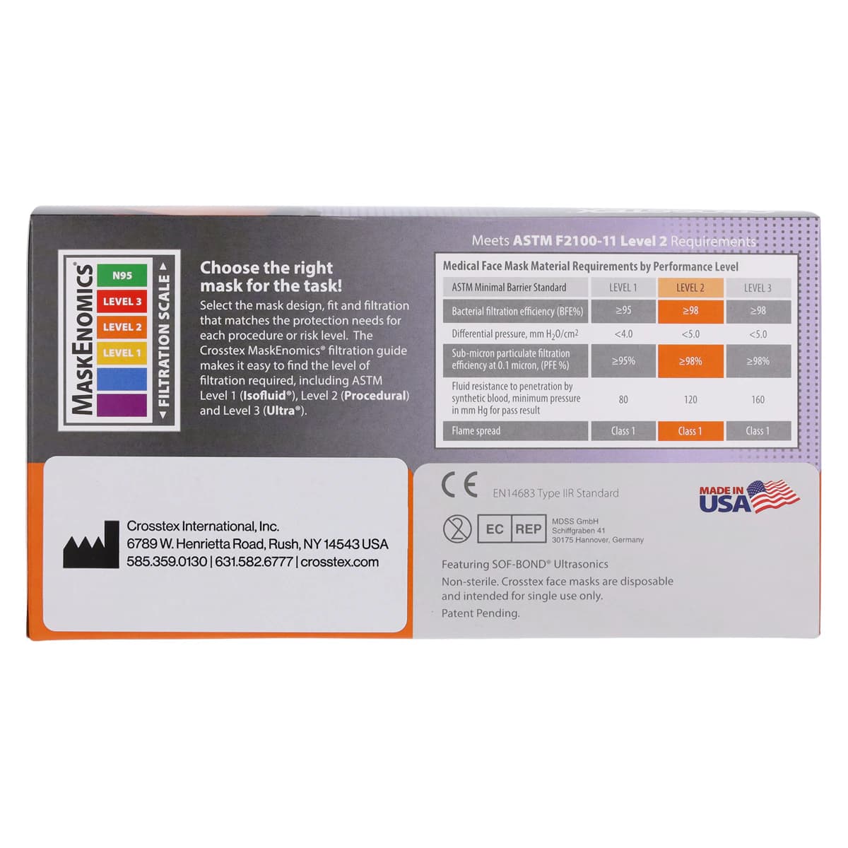 Crosstex Secure Fit™ Procedure Face Mask, ASTM Level 2, Lavender, Ear Loop, 50/Box, GCPLVSF thumbnail 6