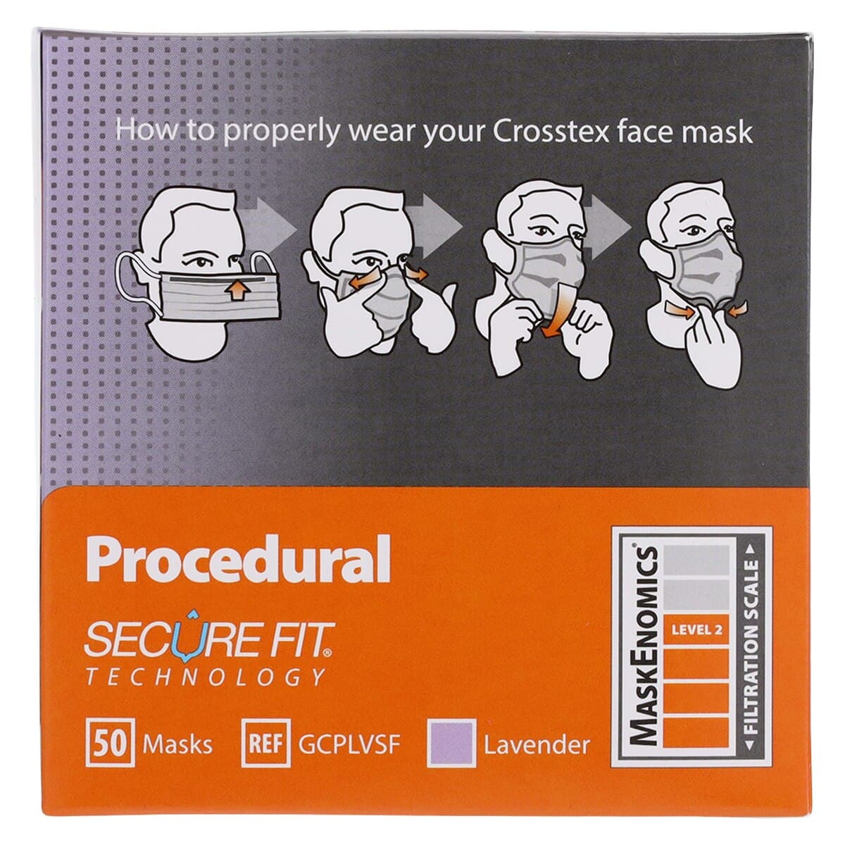 Crosstex Secure Fit™ Procedure Face Mask, ASTM Level 2, Lavender, Ear Loop, 50/Box, GCPLVSF thumbnail 7