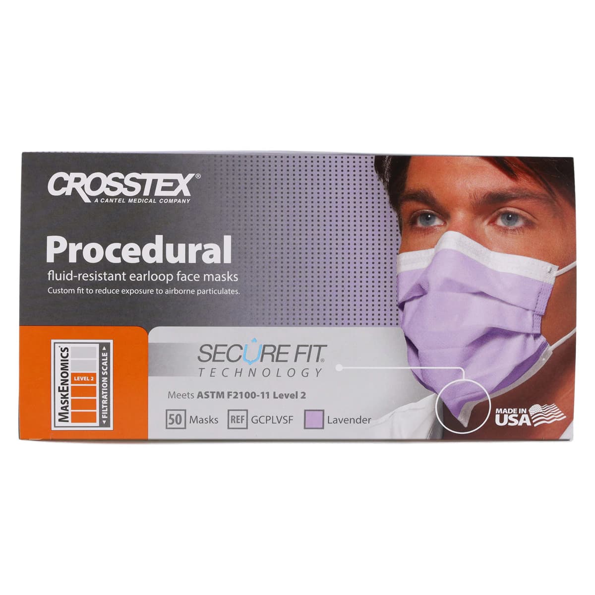 Crosstex Secure Fit™ Procedure Face Mask, ASTM Level 2, Lavender, Ear Loop, 50/Box, GCPLVSF thumbnail 9
