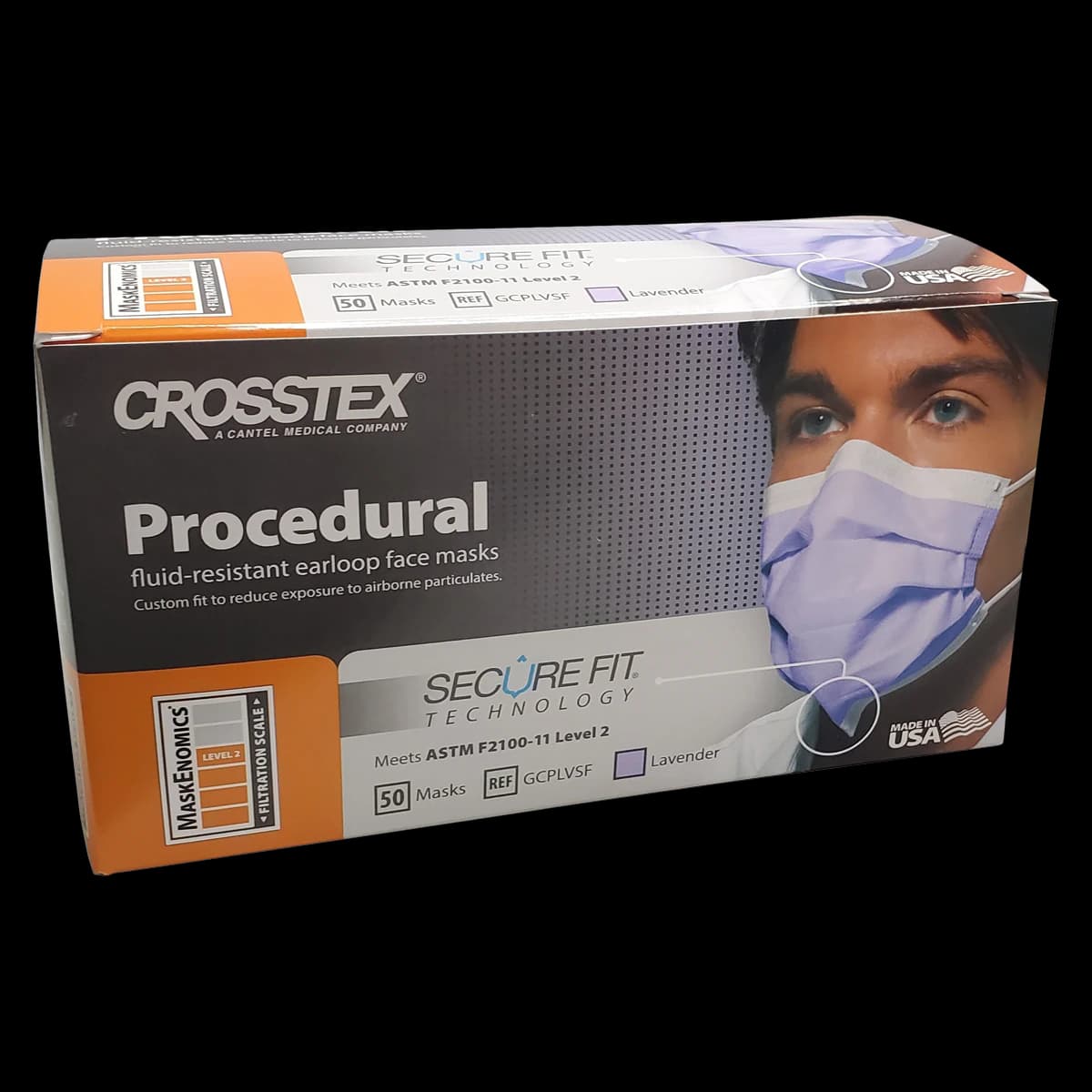Crosstex Secure Fit™ Procedure Face Mask, ASTM Level 2, Lavender, Ear Loop, 50/Box, GCPLVSF thumbnail 2