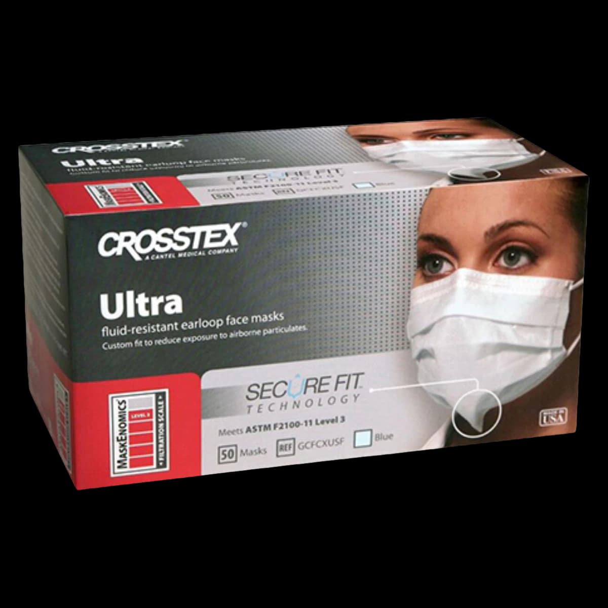 Crosstex Ultra SecureFit Earloop Surgical Face Mask, ASTM Level 3, Blue, 50/Box, GCFCXUSF - Ultra™ Earloop Mask w/Secure Fit™ Surgical Face Mask ASTM Level 3 Blue Box of 50 - Image 1