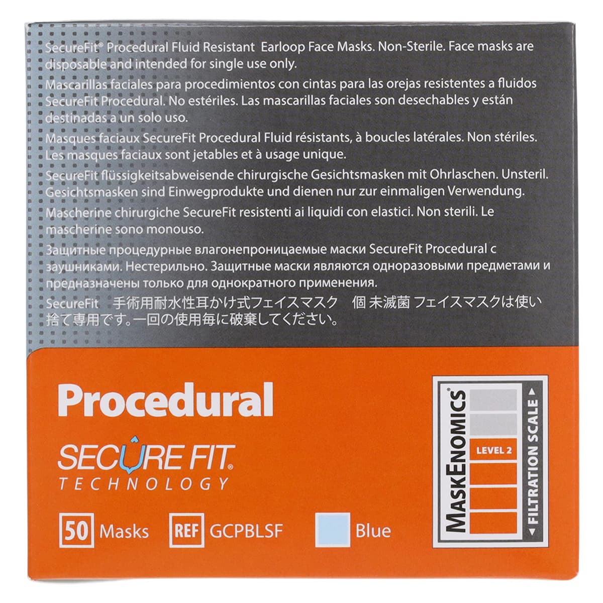 Crosstex Secure Fit™ Procedural Earloop Face Mask, ASTM Level 2, Blue, 50/Box, GCPBLSF thumbnail 8