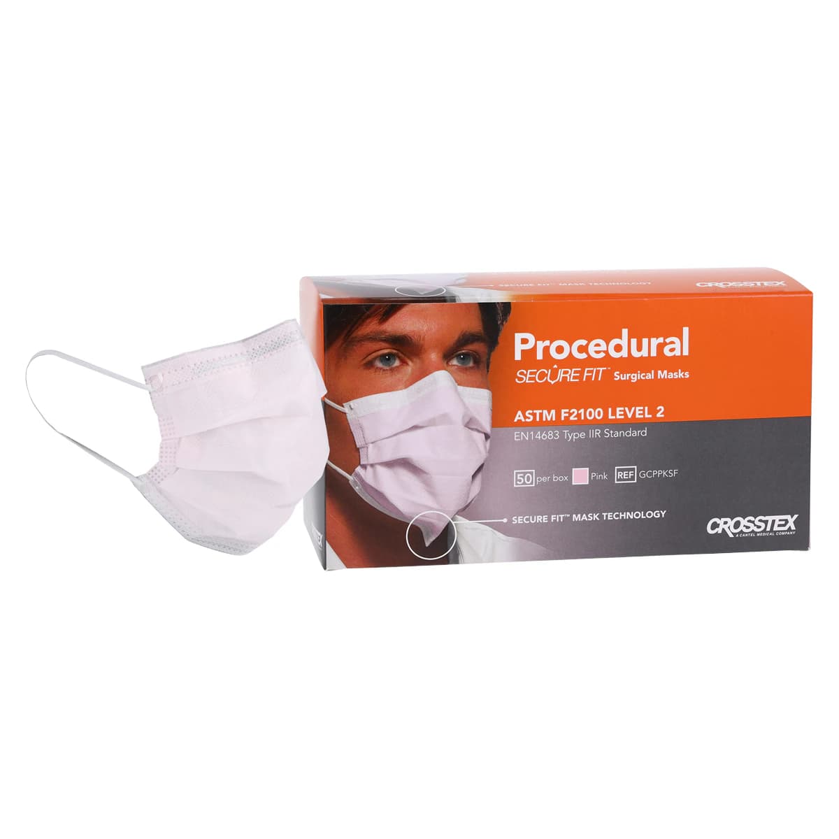 Crosstex Secure Fit™ Procedural Earloop Face Mask, ASTM Level 2, Pink, 50/Box, GCPPKSF thumbnail 2