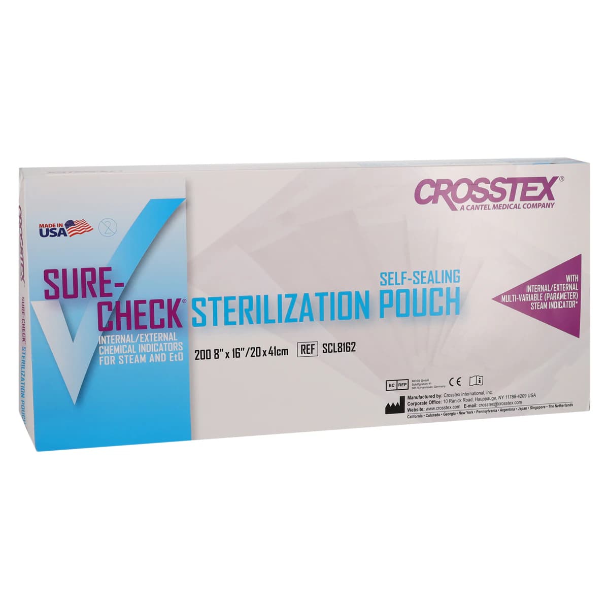 Crosstex Sure-Check Self-Seal Sterilization Pouches, 8" x 16", 200/Box, SCL8162 - Sure-Check Self-Seal Sterilization Pouches - Image 1