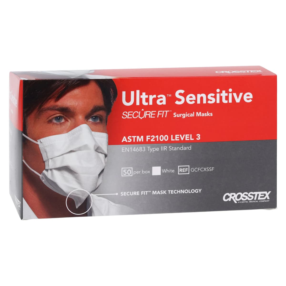 Crosstex Ultra Sensitive Earloop Mask with Secure Fit Technology, ASTM Level 3, White, 50/Box, GCFCXSSF thumbnail 4