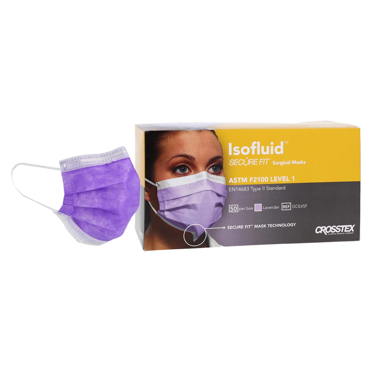 Isofluid SecureFit Earloop Surgical Face Mask, ASTM Level 1, Lavender, 50/Box, GCILVSF thumbnail 2