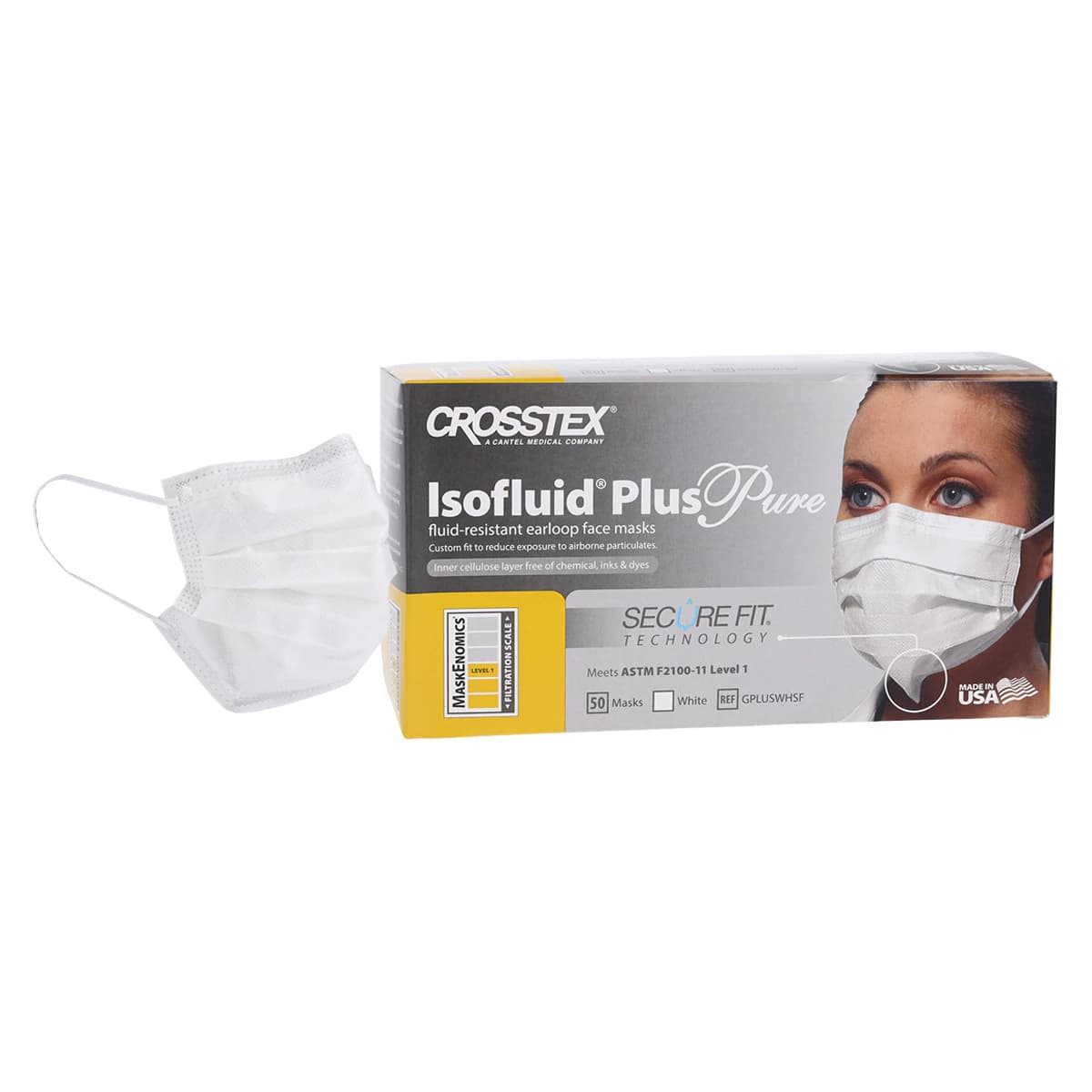 Isofluid Plus Pure SecureFit Earloop Procedure Face Mask, ASTM Level 1, White, 50/Box, GPLUSWHSF thumbnail 2