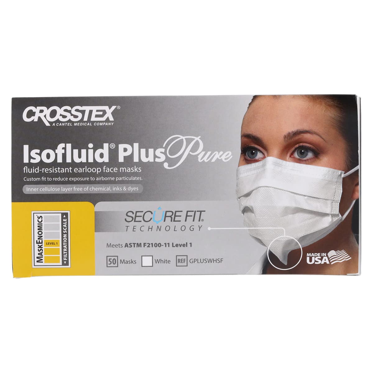 Isofluid Plus Pure SecureFit Earloop Procedure Face Mask, ASTM Level 1, White, 50/Box, GPLUSWHSF thumbnail 9