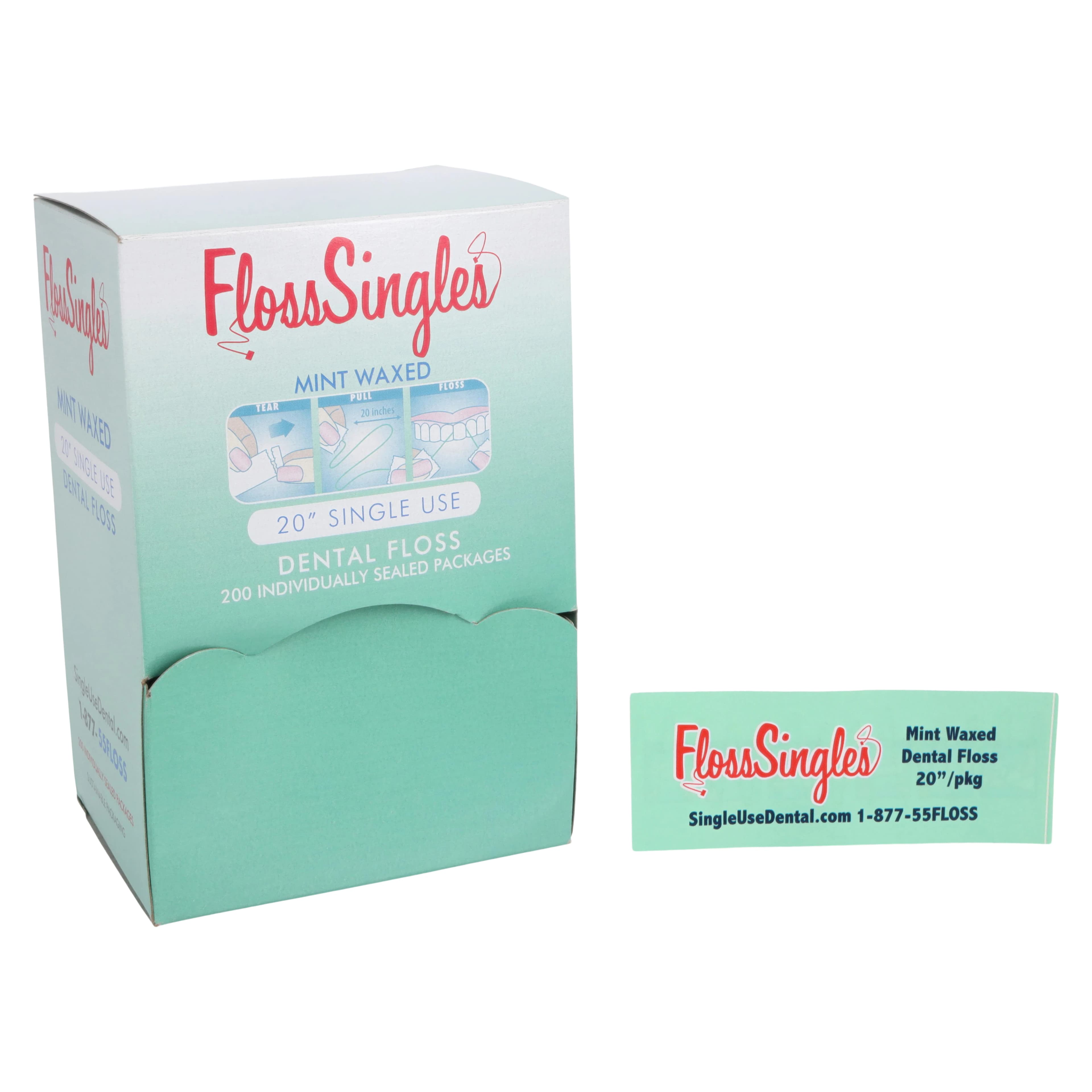 Floss Singles Mint Waxed Dental Floss, Individually Packaged 20" Strands, 200/Box, D200F - Floss Singles – Mint Waxed, Individually Packaged Singles - Floss Singles – Mint Waxed, Individually Packaged Singles, 200/Pkg - Image 1