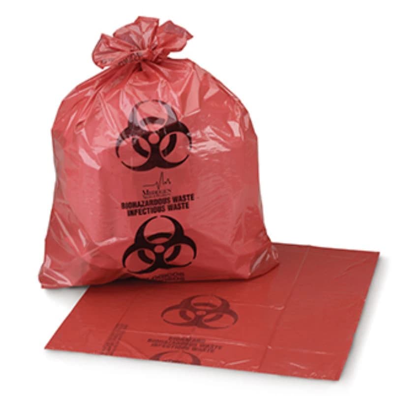Medegen Biohazard Disposal Bag, 1.2 mil, 25" x 34", Red/Black, LLDPE, 300/Case - Bag BioHaz 1.2mil 25x34 Rl - Image 1