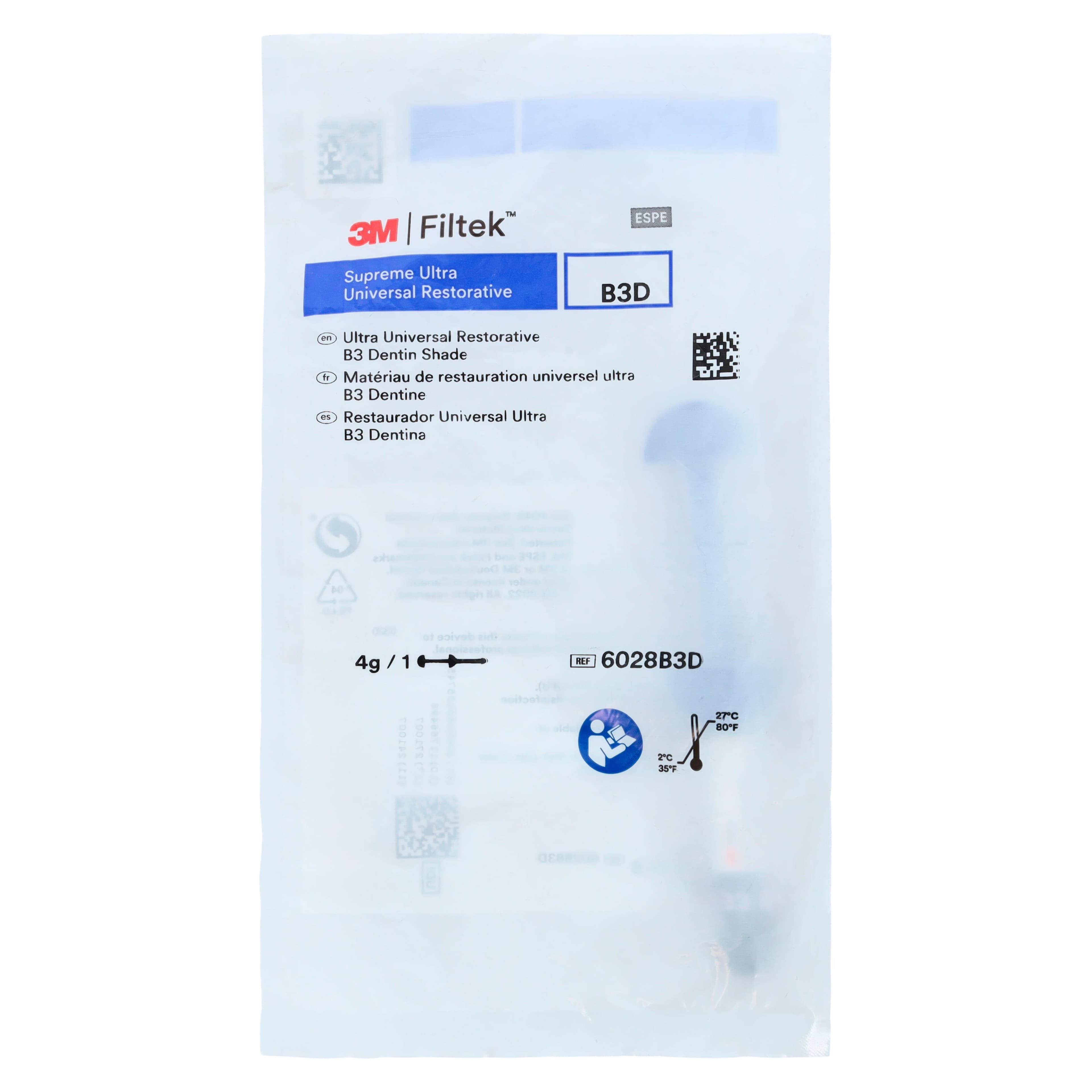 3M Filtek Supreme Ultra Universal Composite Restorative Syringe Refill, 4g, Dentin Shade B3D, 6028B3D thumbnail 3