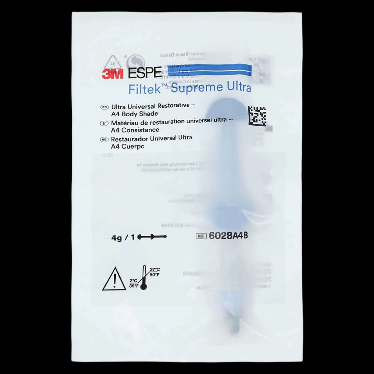 3M Filtek Supreme Ultra Universal Restorative Syringe Refill, 4g, Body Shade A4B, 6028A4B - Filtek Supreme Ultra Universal Syringe 4gm A4 Body - Image 1