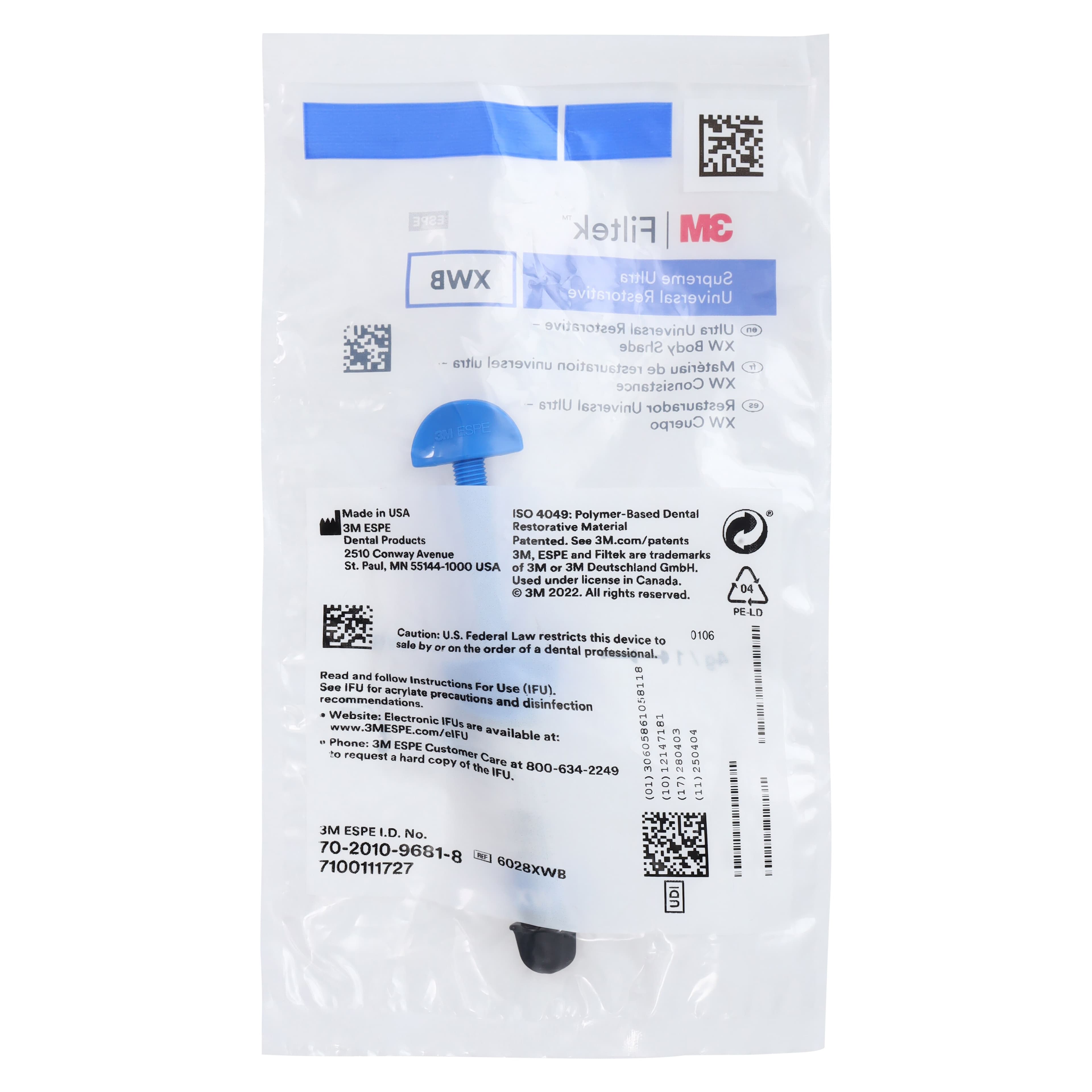 3M Filtek Supreme Ultra Universal Composite Restorative, Extra White Body (XWB), 4g Syringe Refill, 6028XWB thumbnail 4