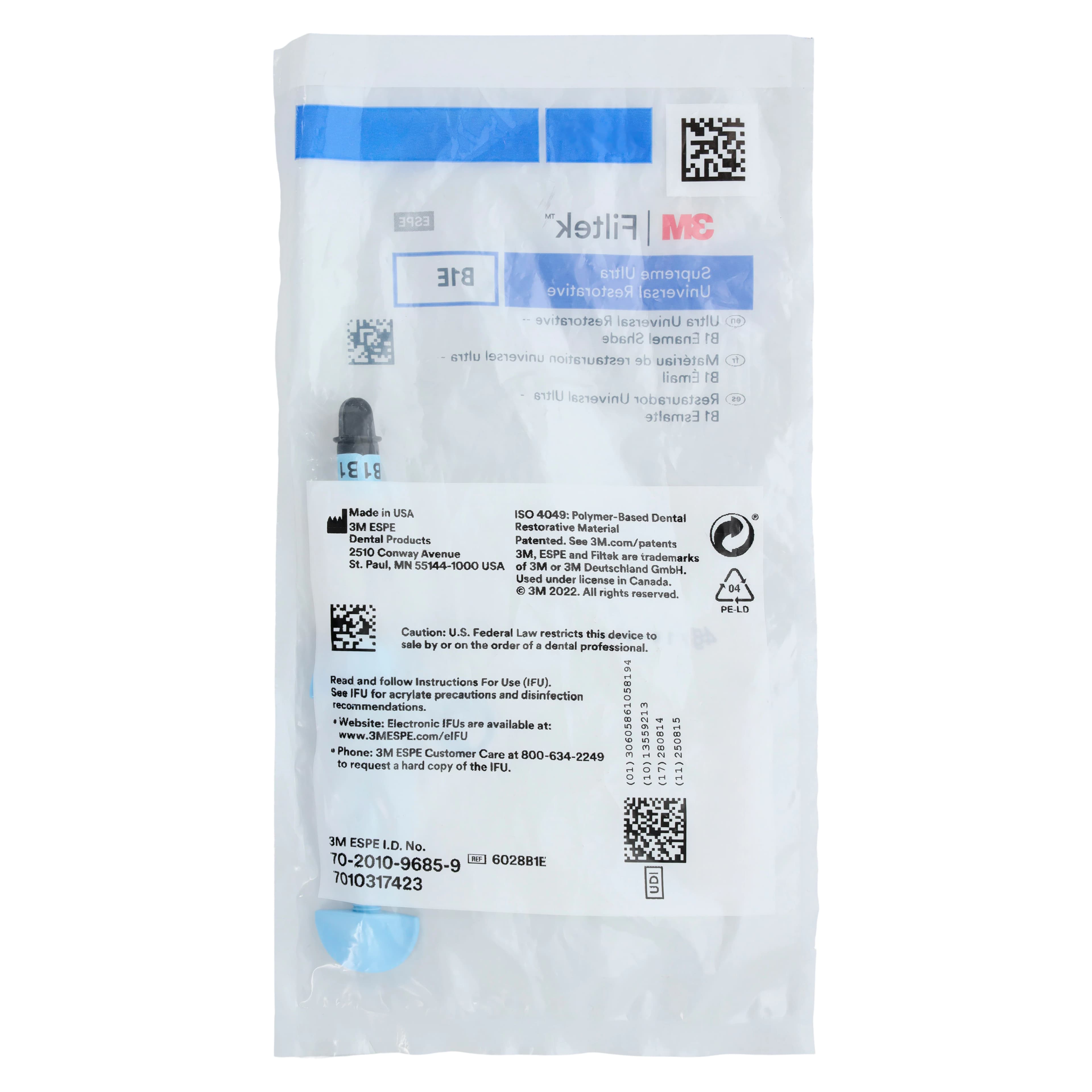 3M Filtek Supreme Ultra Universal Restorative Syringe Refill, Enamel Shade B1E, 4 g, 6028B1E thumbnail 3