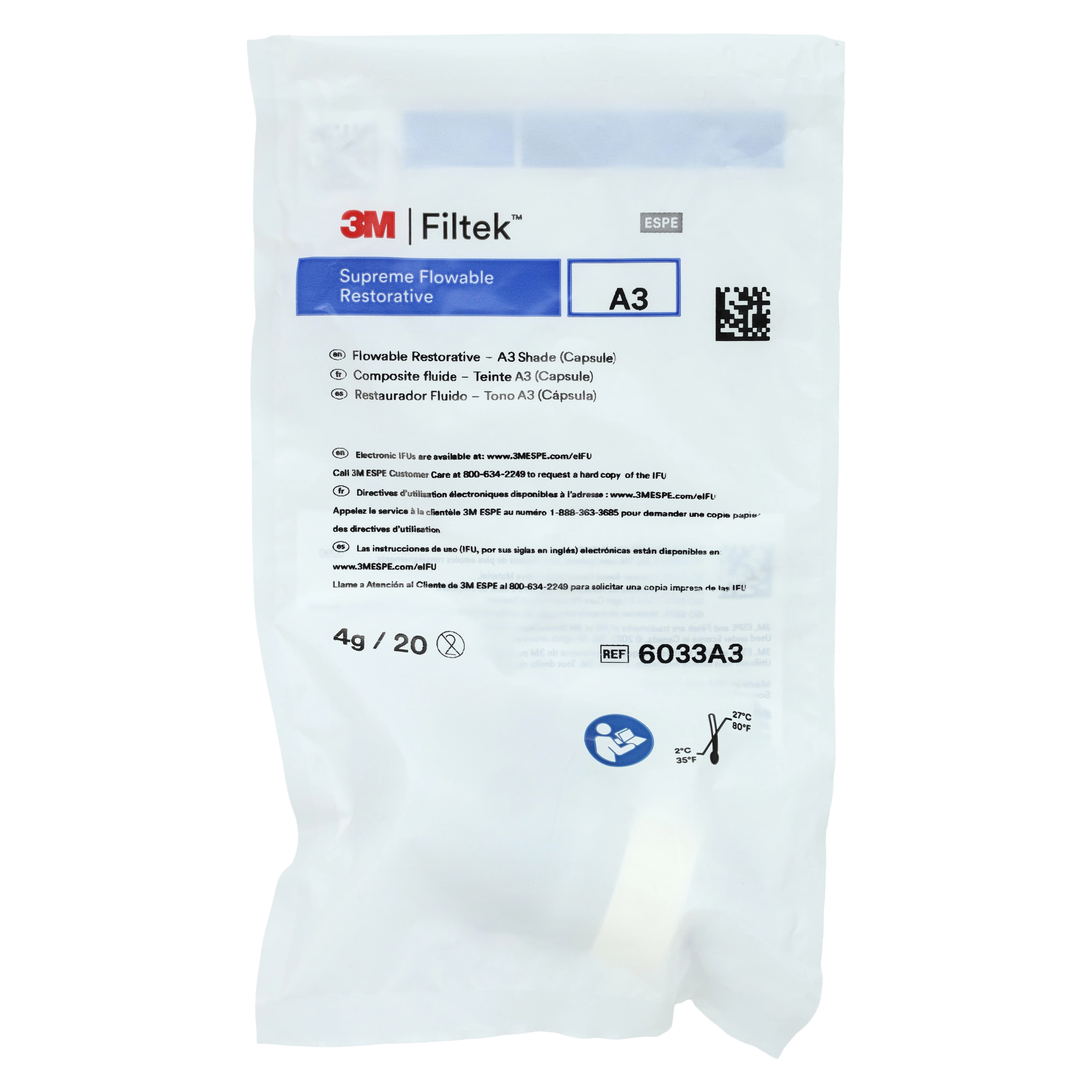 3M Filtek Supreme Ultra Flowable Restorative, Cavifil Capsule Refill, 0.2 g, Shade A3, 20/Pk, 6033A3 thumbnail 5