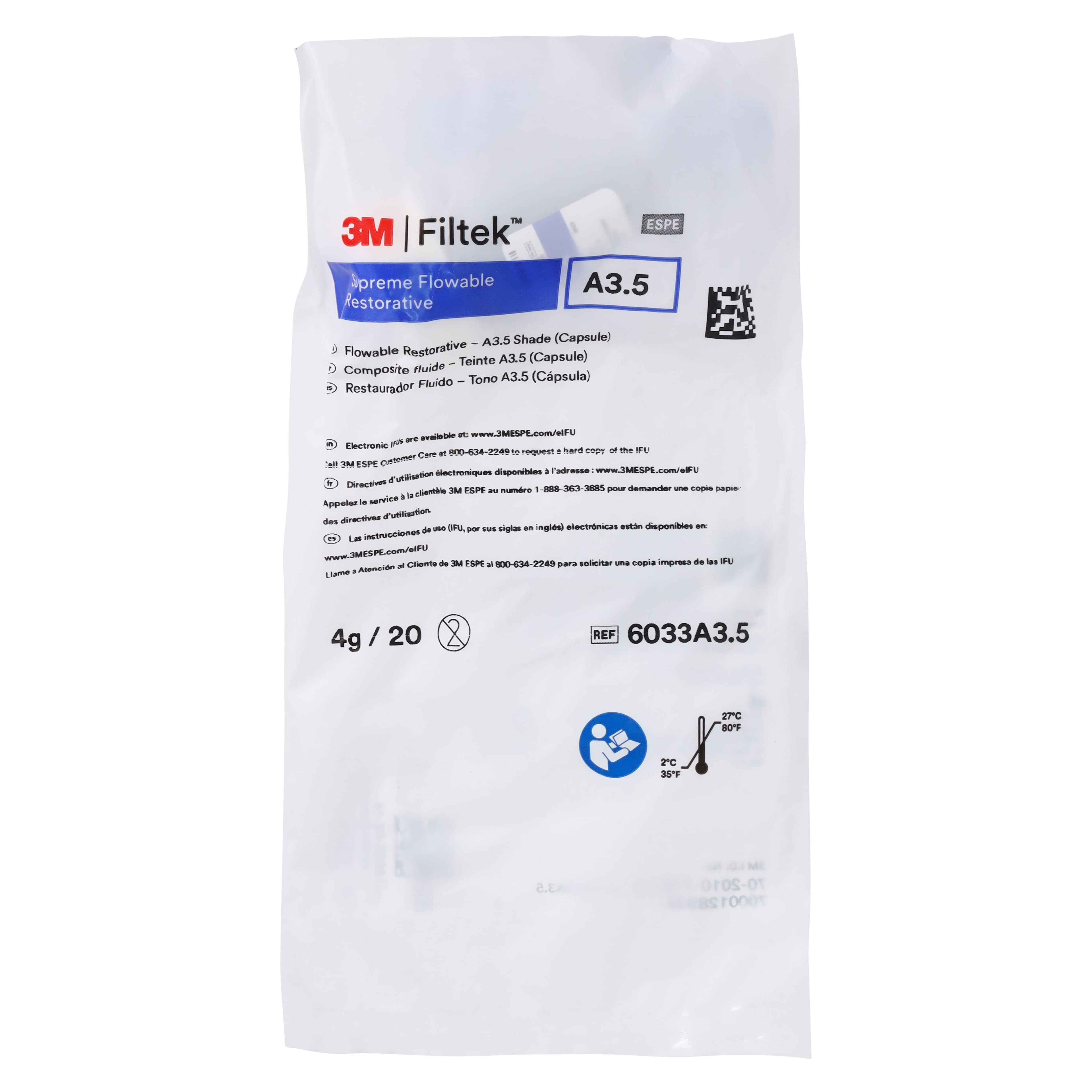 3M Filtek Supreme Ultra Flowable Restorative, Cavifil Refill, 0.2 g, Shade A3.5, 20/Pk, 6033A3.5 thumbnail 5