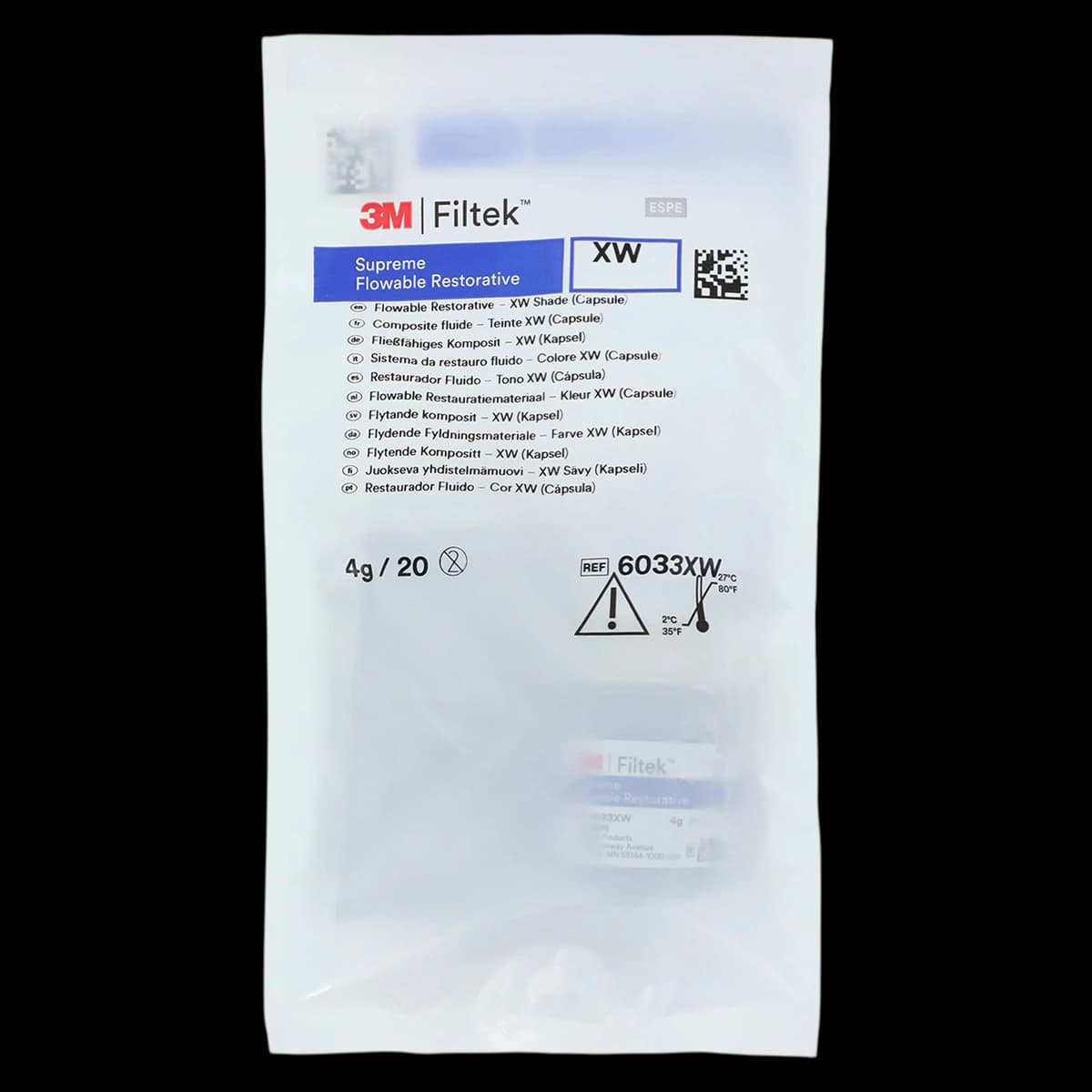 Filtek Supreme Ultra Flowable Restorative, X-White, 0.2 g Capsules, 20/Pk, 6033XW - Filtek Supreme Ultra Flowable Restorative Cavifil Refill, 0.2 g, X-White, 20/Pk, 6033XW - Image 1