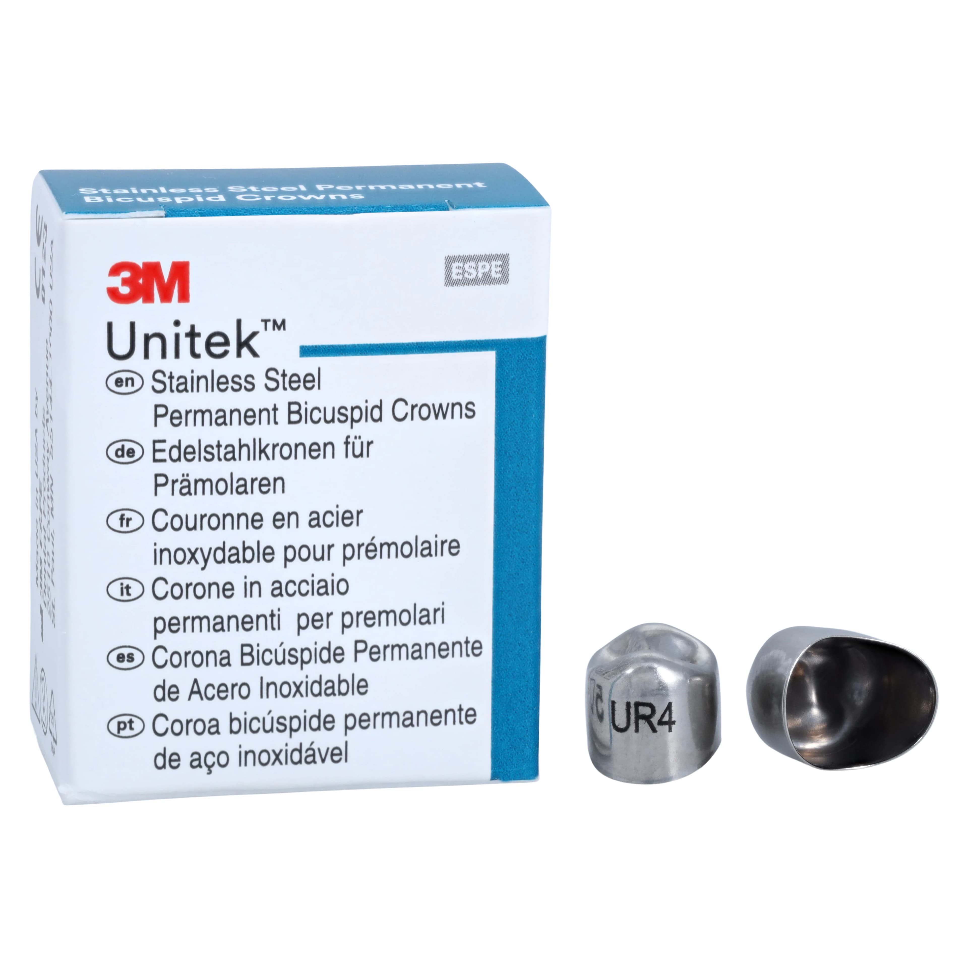 3M Unitek Stainless Steel Permanent Bicuspid Crown, Upper Right First Bicuspid, Size 4 (4UR), Box of 5, 900524 thumbnail 2
