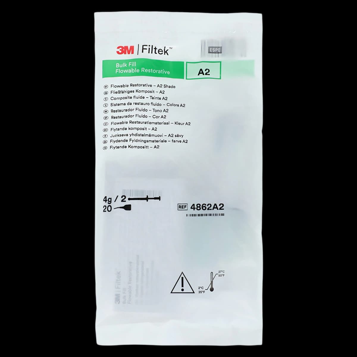 Filtek Bulk Fill Flowable Restorative Syringe Refill, Shade A2, 2 x 2g Syringes, 20 Tips, 4862A2 - Filtek Bulk Fill Flow A2 Syringe - Image 1