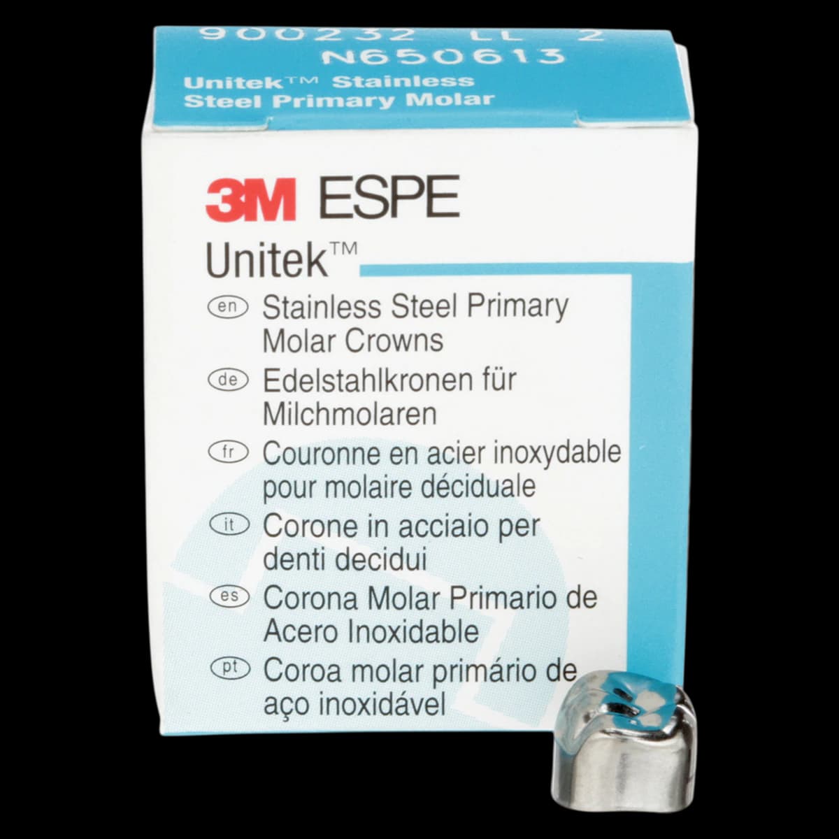 3M Unitek Stainless Steel Primary Molar Crowns, Lower Left Second Primary Molar, Size 2 (LL2), 5/Bx, 900232 - 3M Unitek SS Primary Molar Crowns Lower Left Second Primary Molar Size 2 5 Bx - Image 1