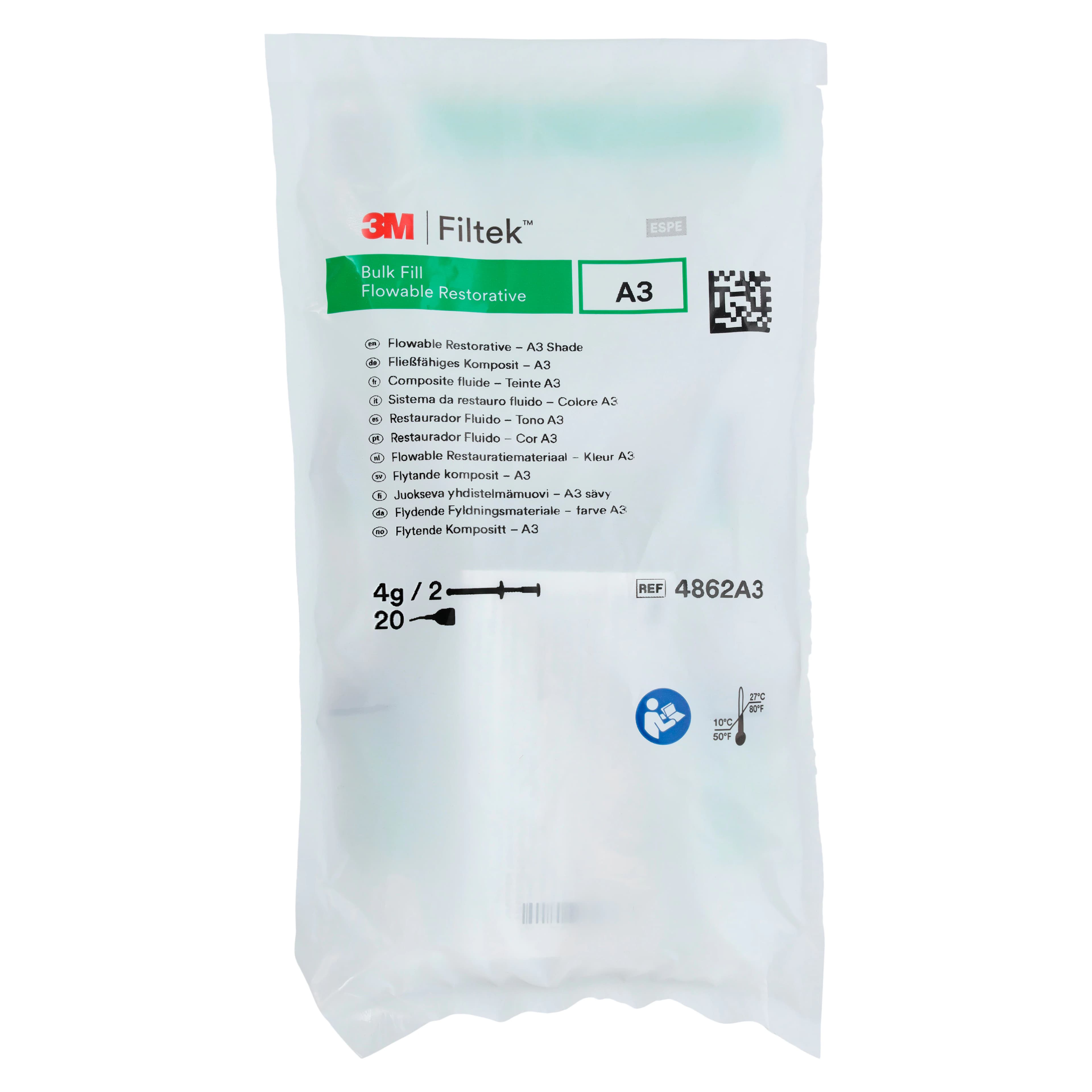 3M Filtek Bulk Fill Flowable Restorative Syringe Refill, Shade A3, 2 x 2g Syringes, 20 Tips, 4862A3 thumbnail 4